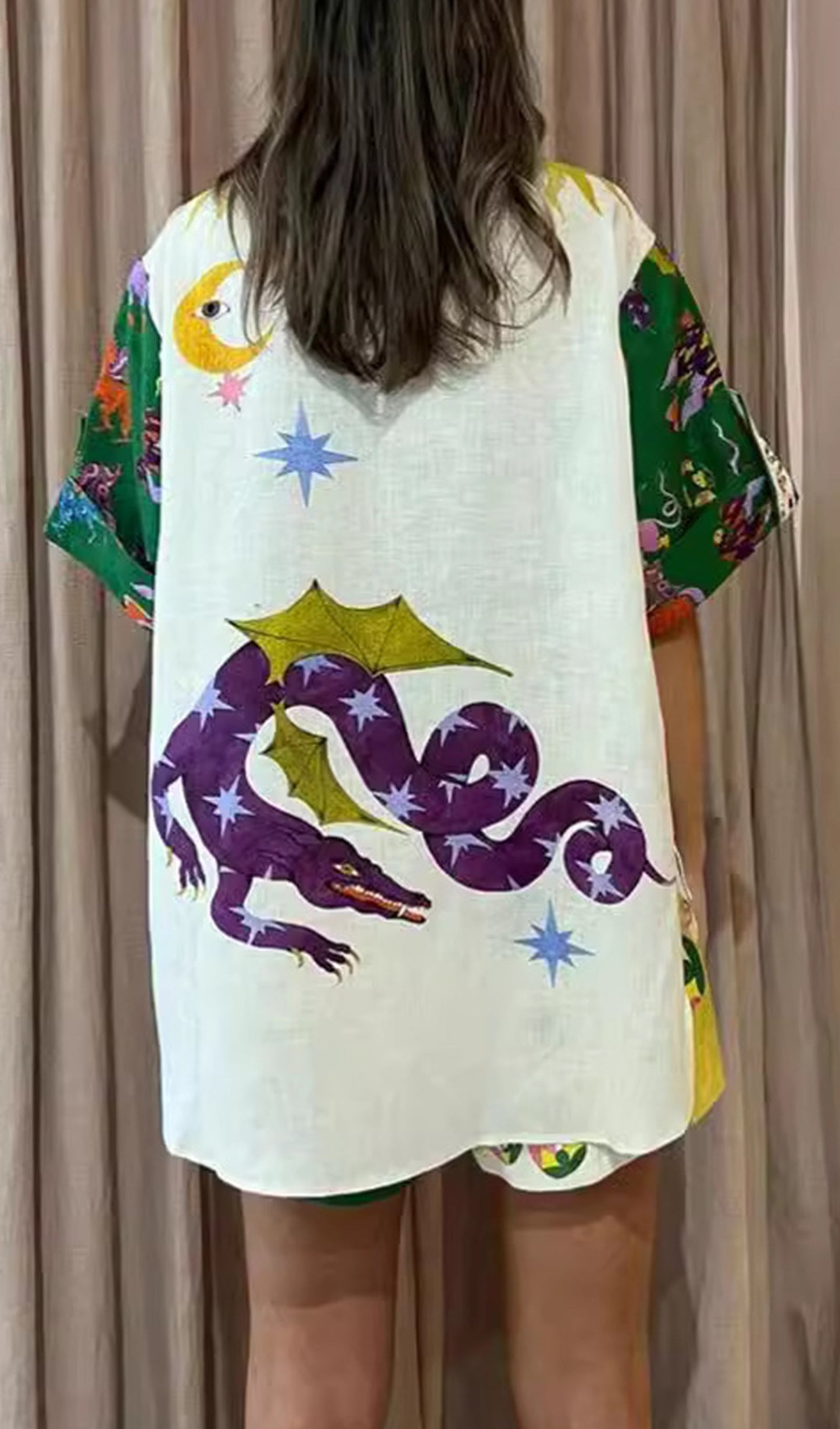 Çiçekli İki Parça Timsah Karikatür Gömlek Takımı