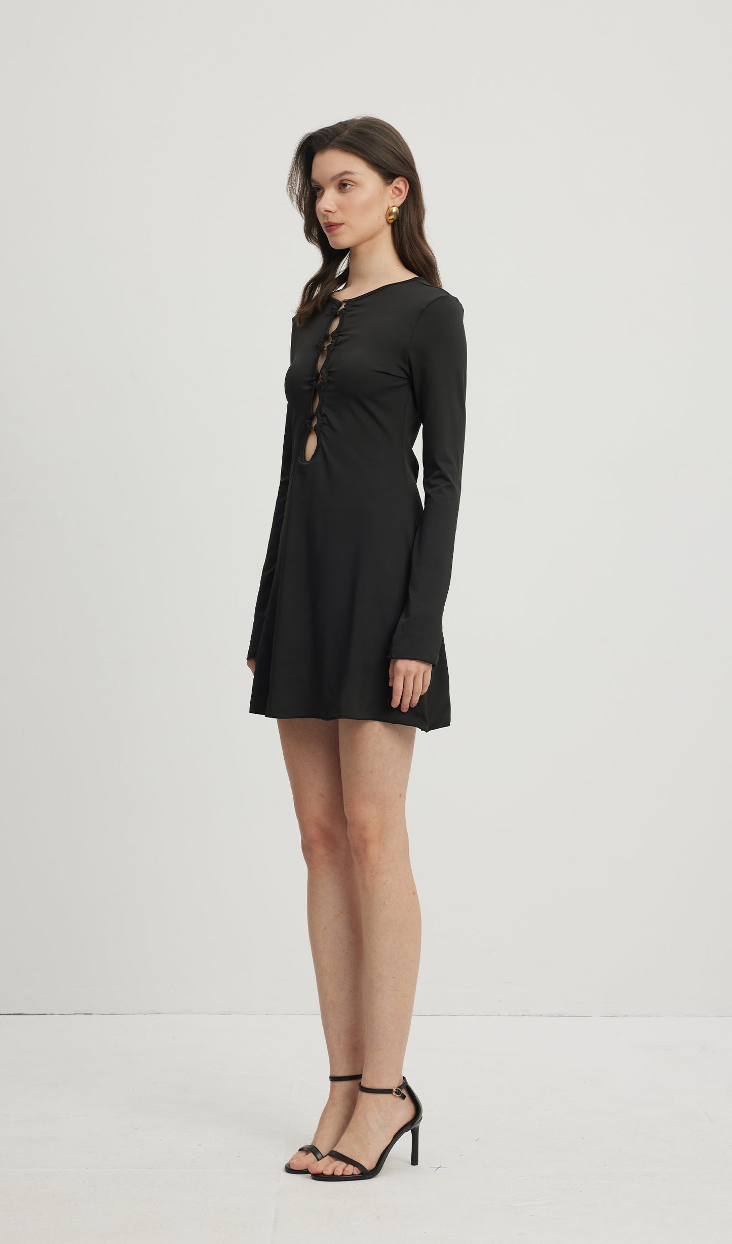 Hollow Out Mini Elbise Siyah