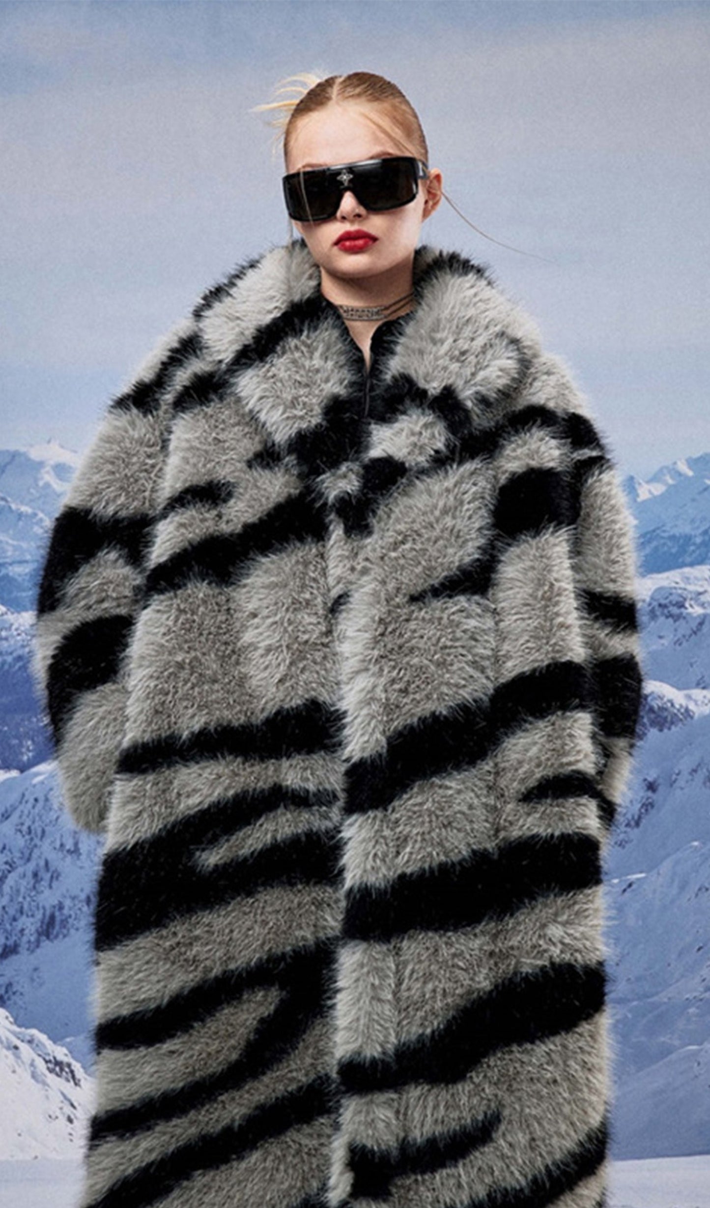 Suni Kürk Zebra Desenli Kaban