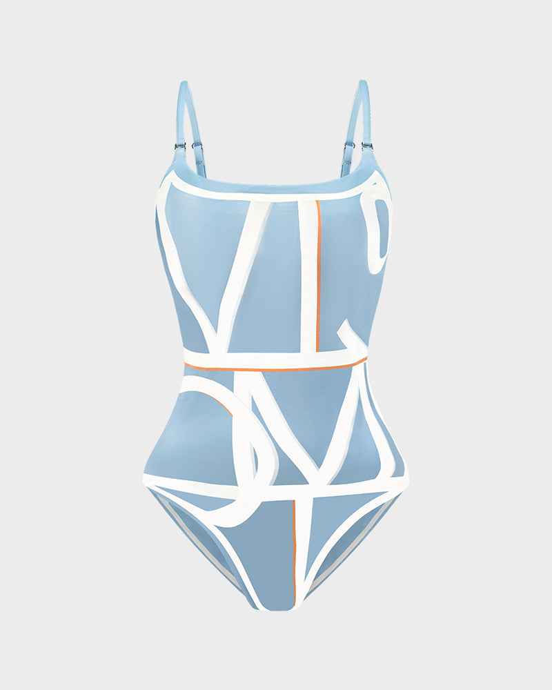 Trendy Ters Çevrilebilir Harf Baskılı Tek Parça Mayo