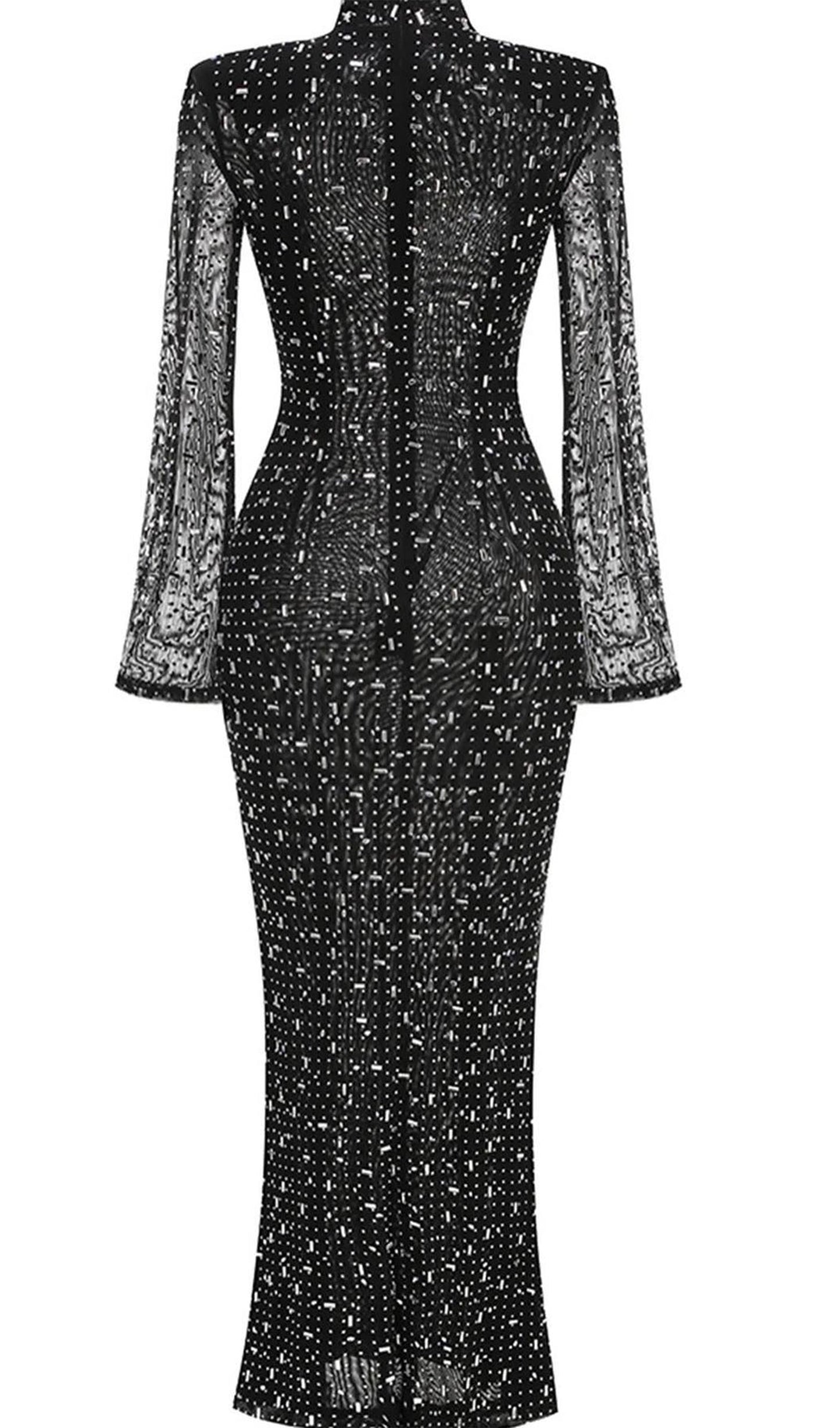 Rhinestone Süslemeli Örgü Midi Elbise