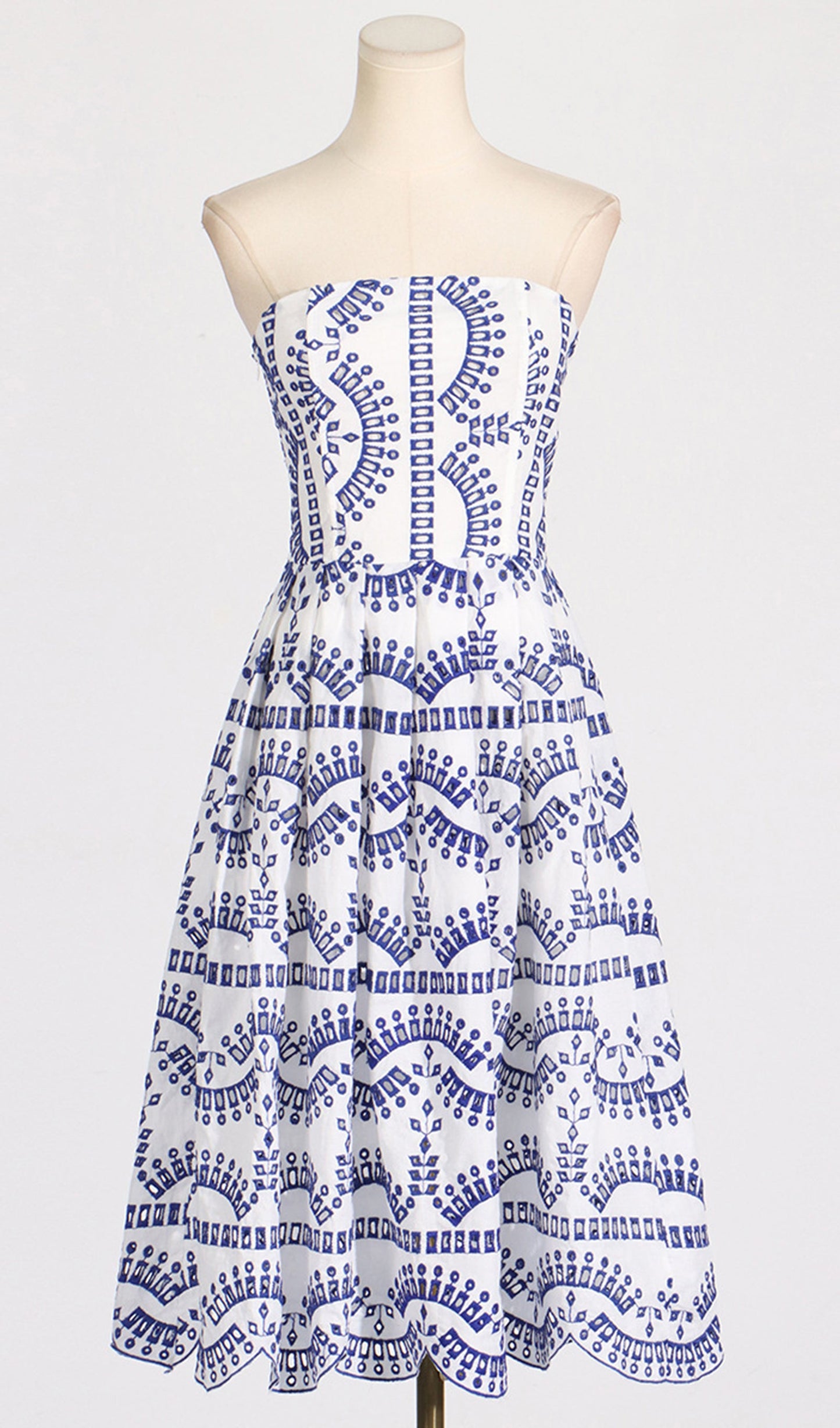 Çiçekli Fit ve Flare Midi Salıncak Bandeau Elbise