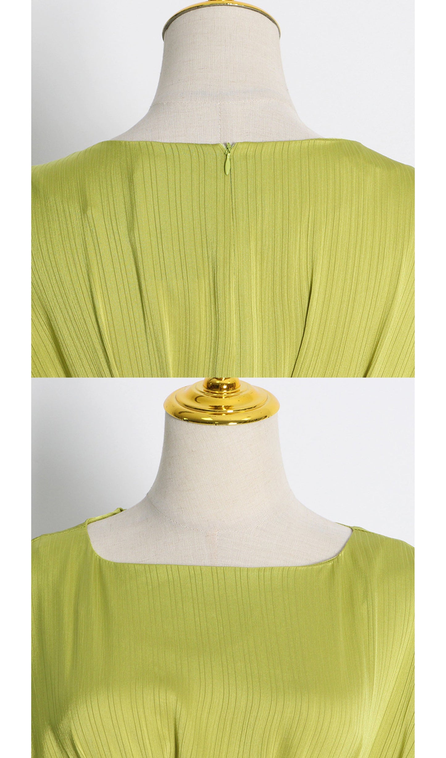 Kemerli Yeşil Saten Midi Elbise