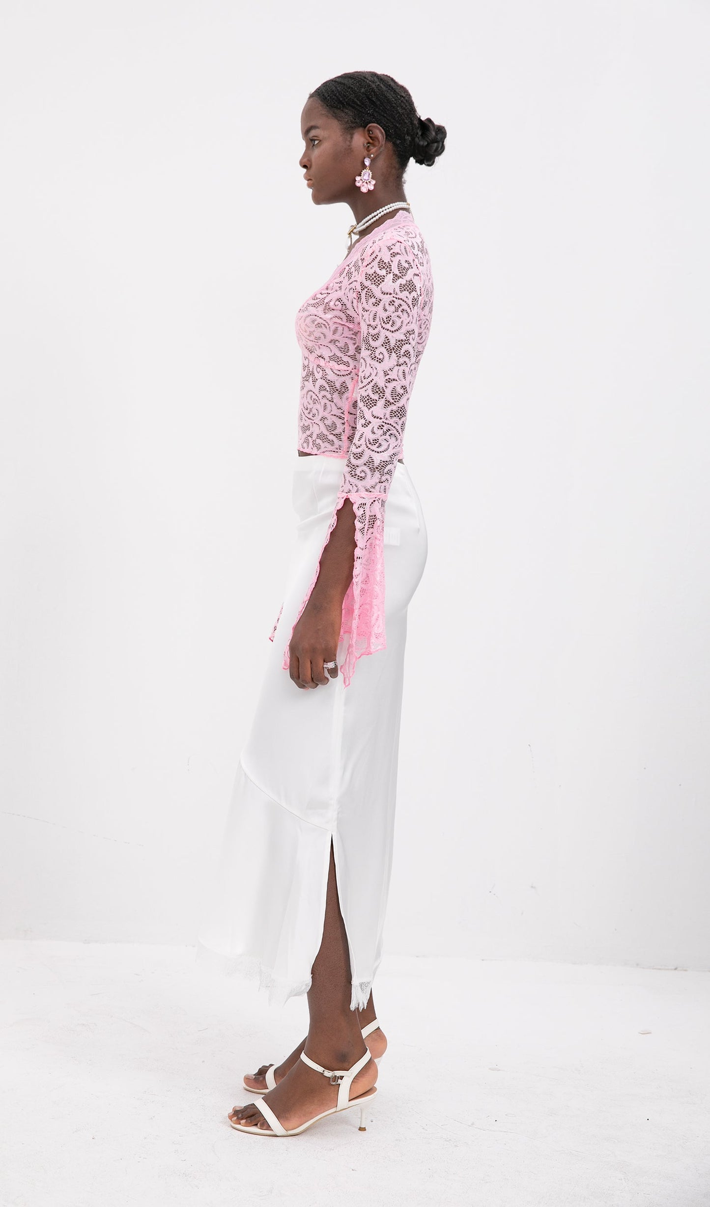 Trendy Pembe V Yaka Lce Üst