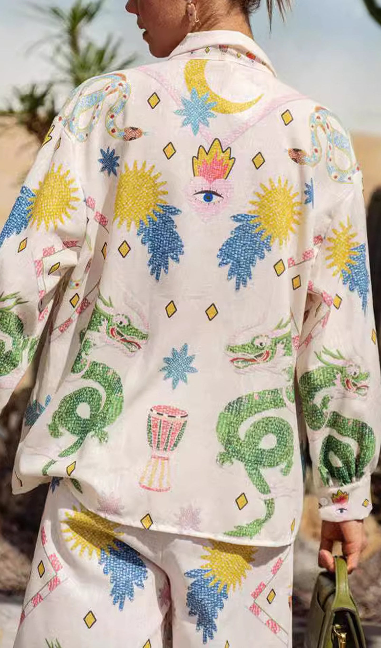 Çiçekli İki Parçalı Karikatür Uzun Set