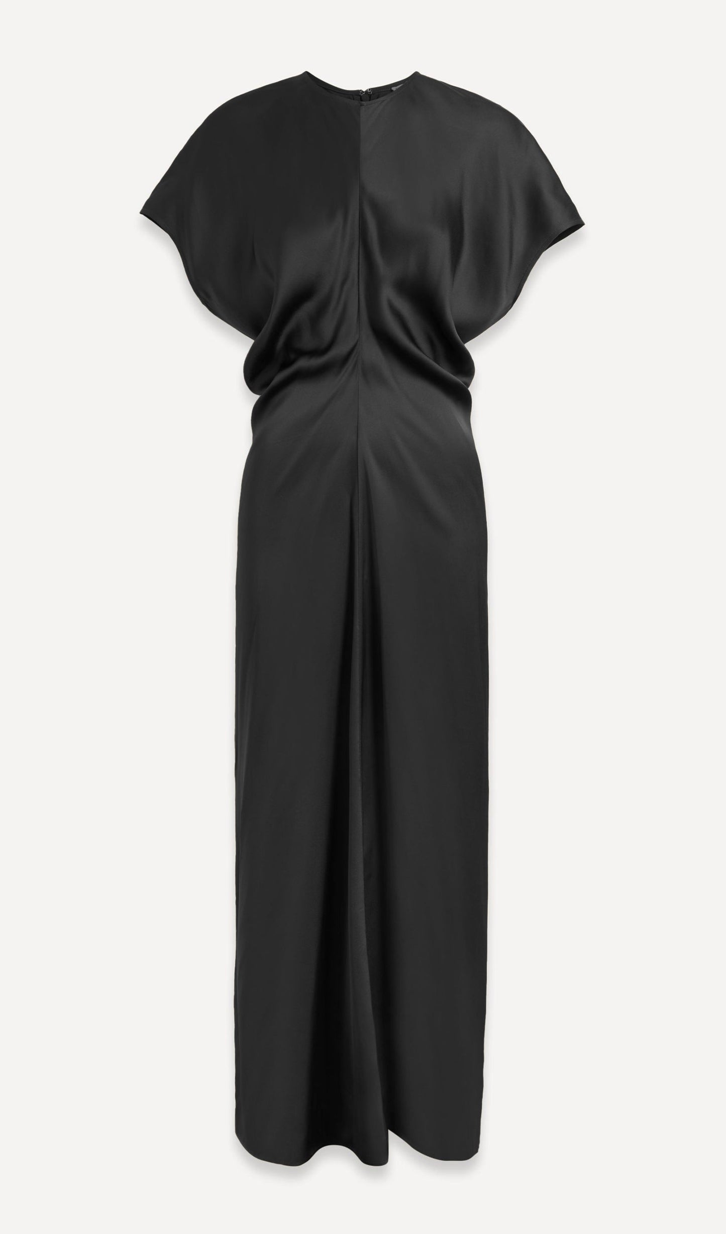 Slouch Bel Saten Midi Elbise-Siyah