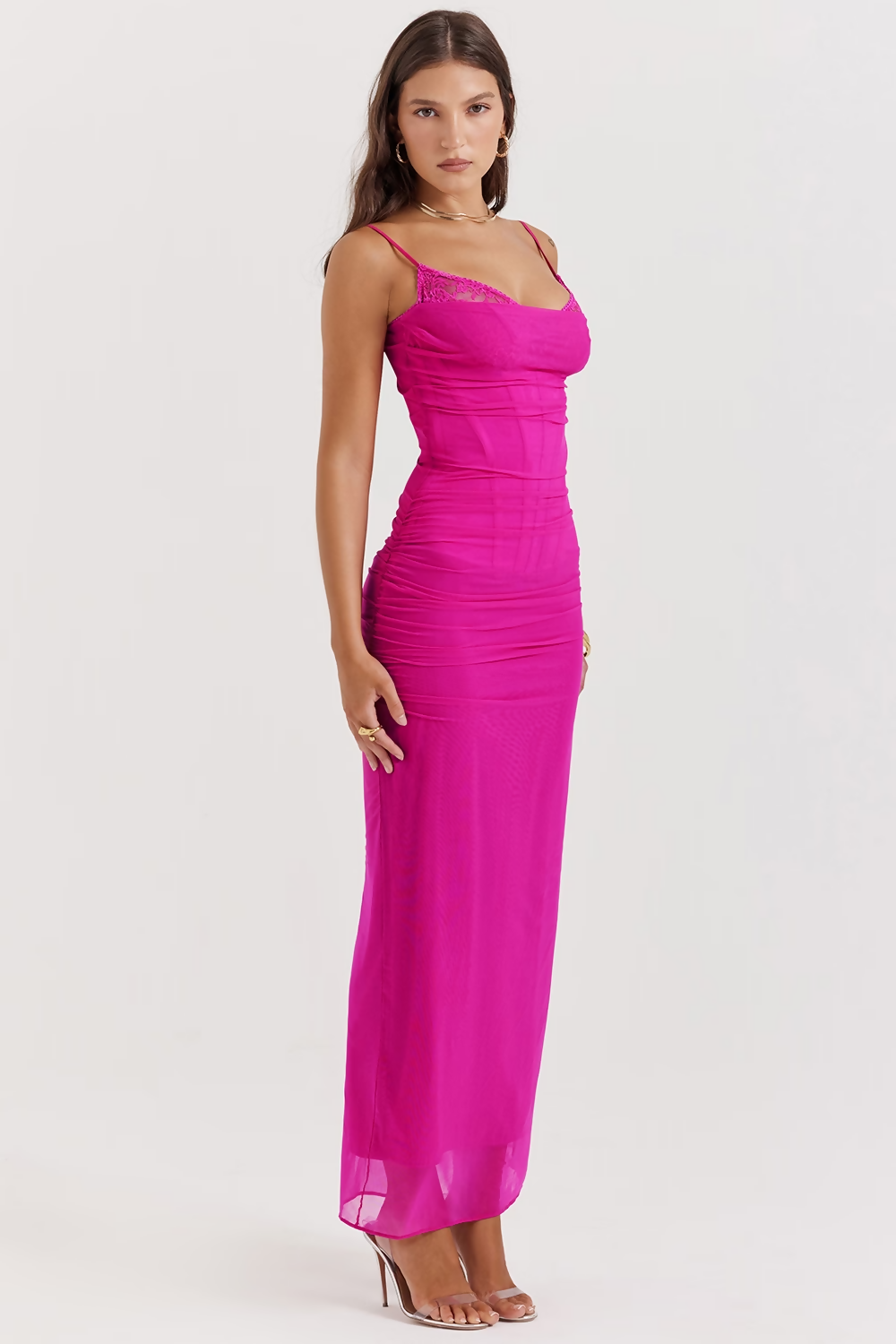 House of CB Oliviera Nalini Maxi Elbise Fuşya