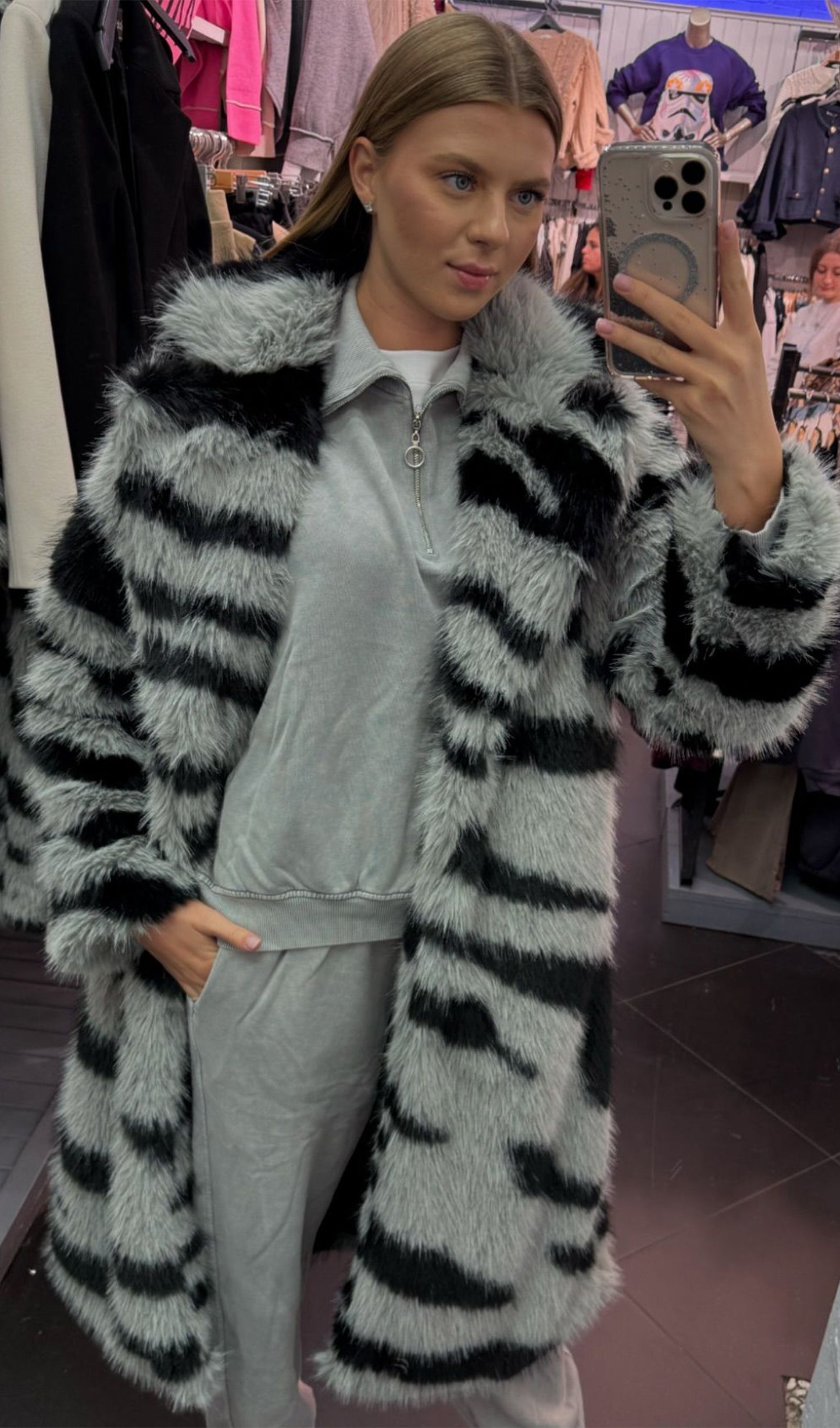 Suni Kürk Zebra Desenli Kaban