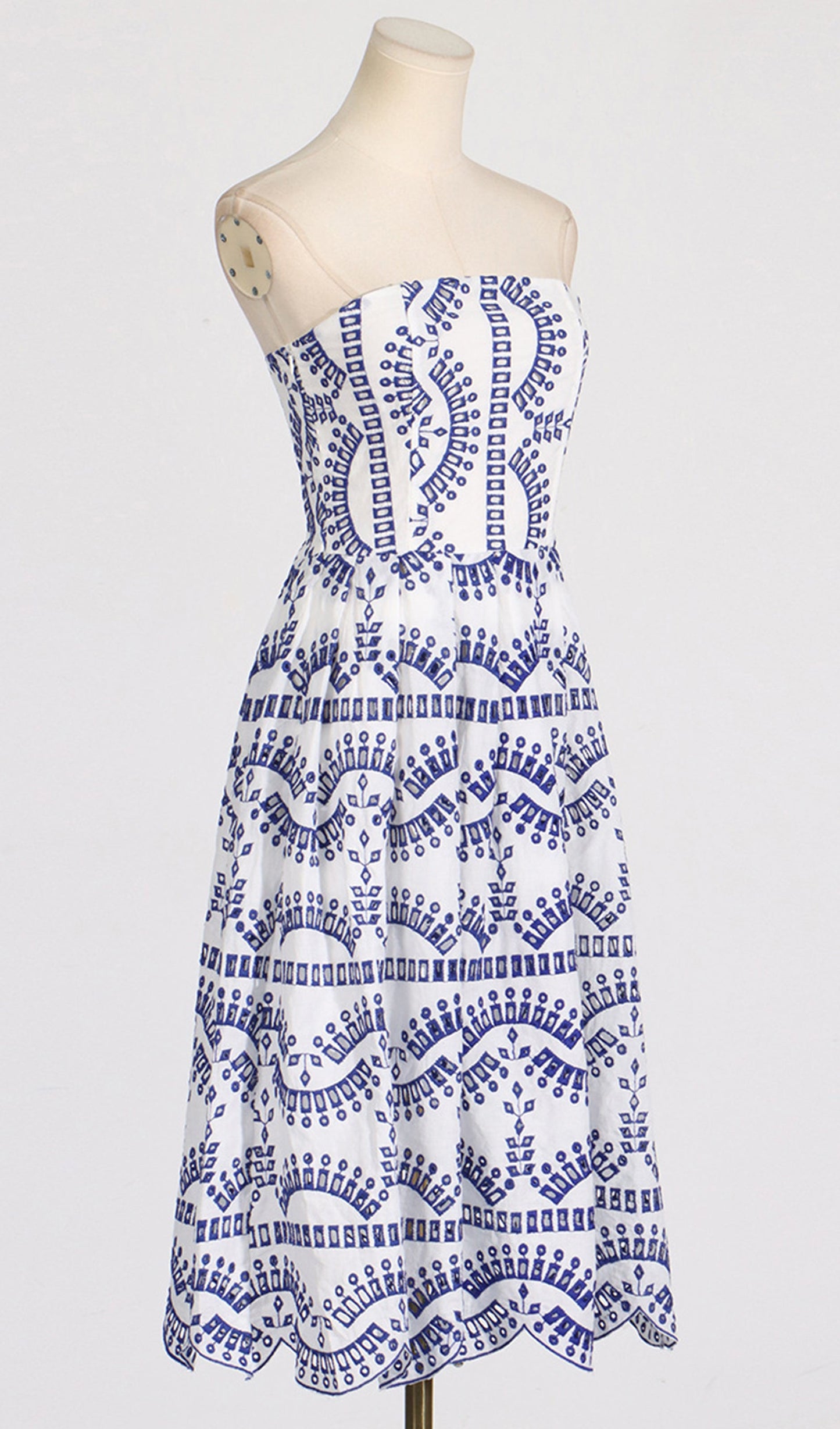 Çiçekli Fit ve Flare Midi Salıncak Bandeau Elbise