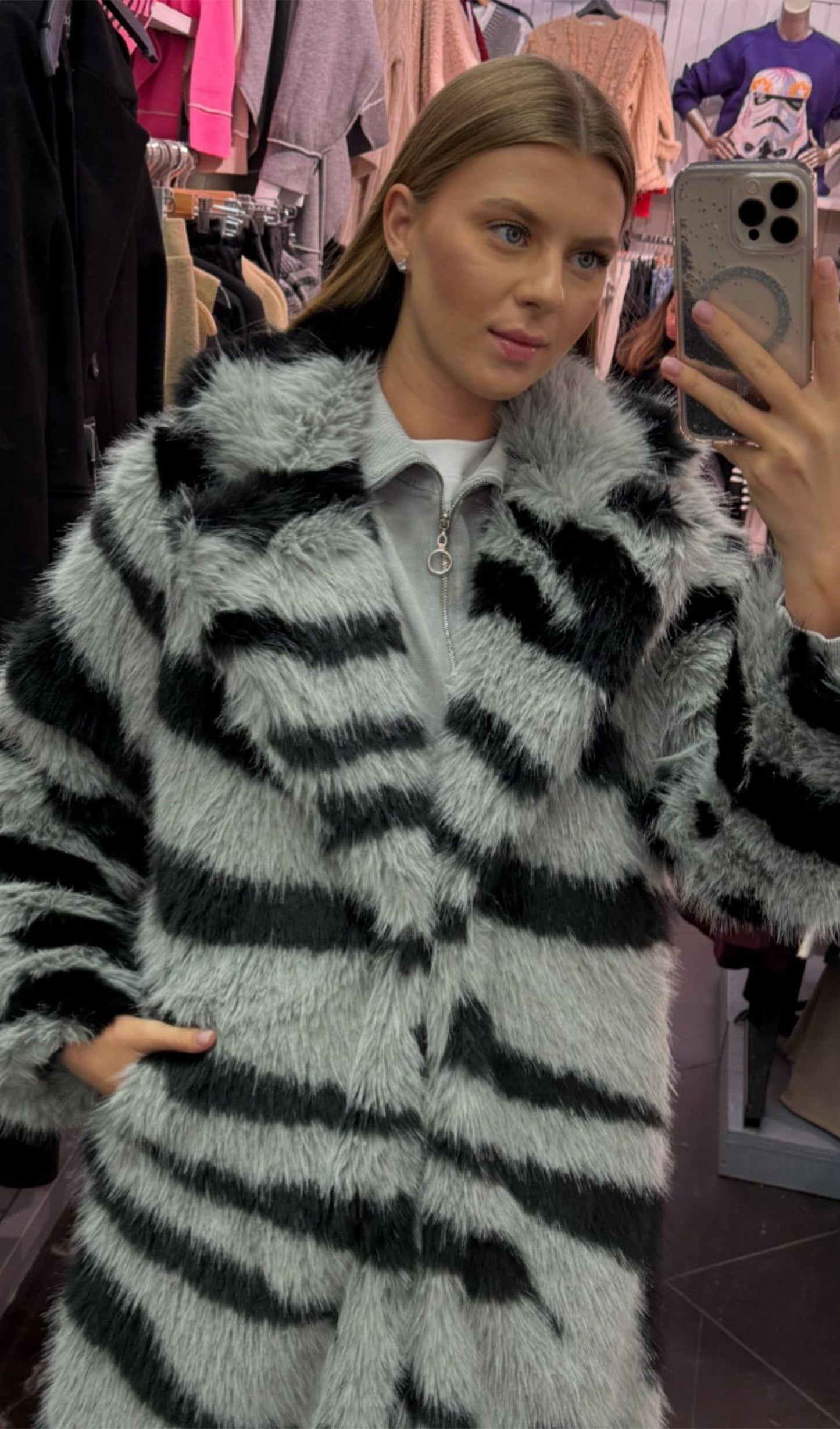 Suni Kürk Zebra Desenli Kaban