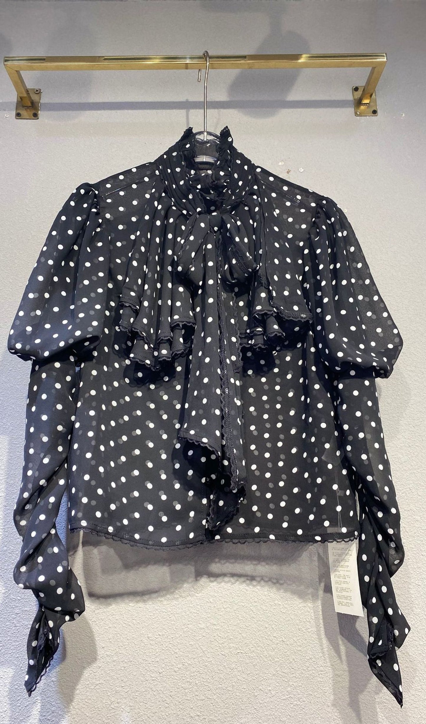 Puantiye Desenli Pussy-Bow Üst