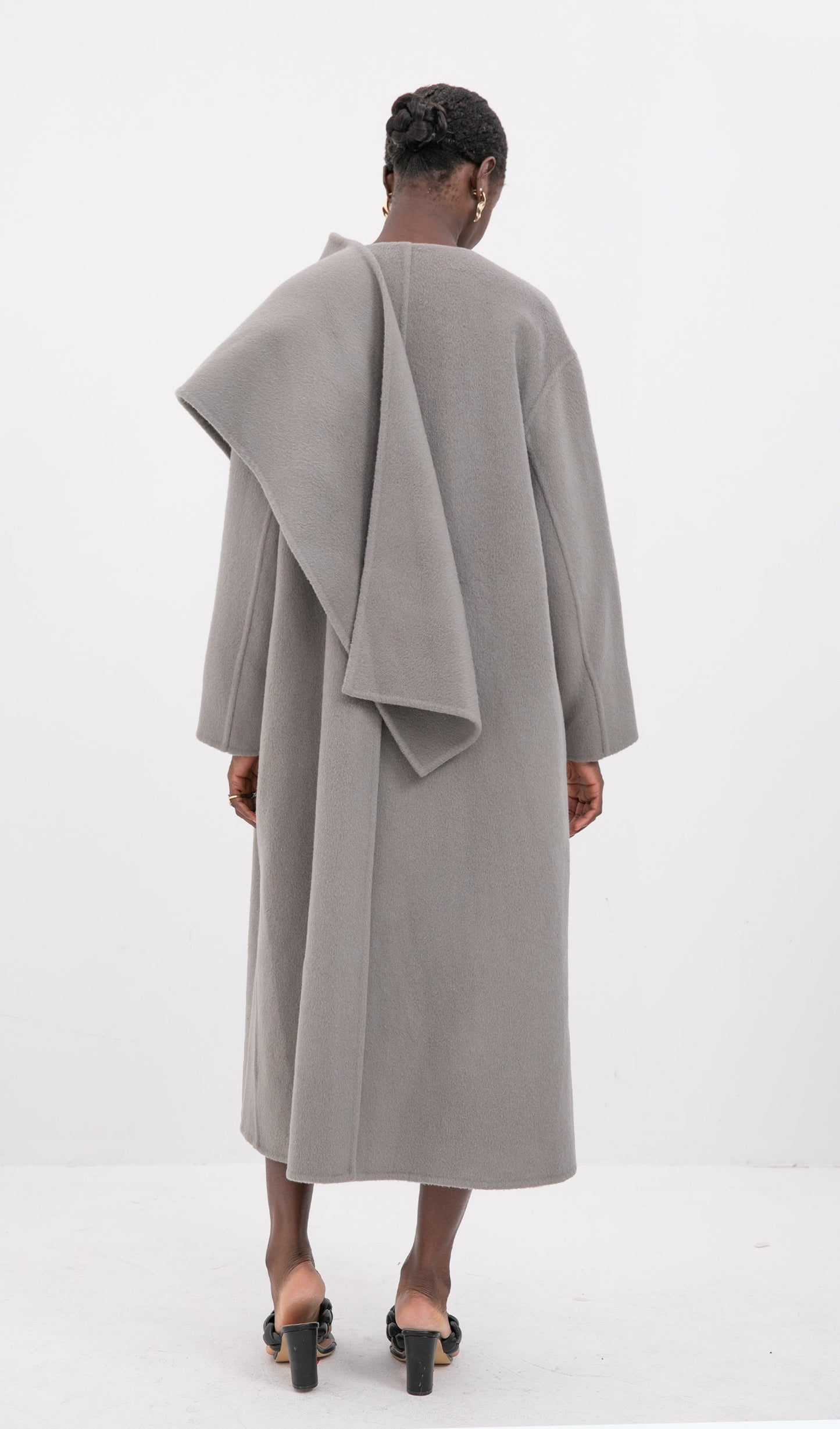 Trendy Büyük Boy Pelerin Tarzı Kaban-Gri