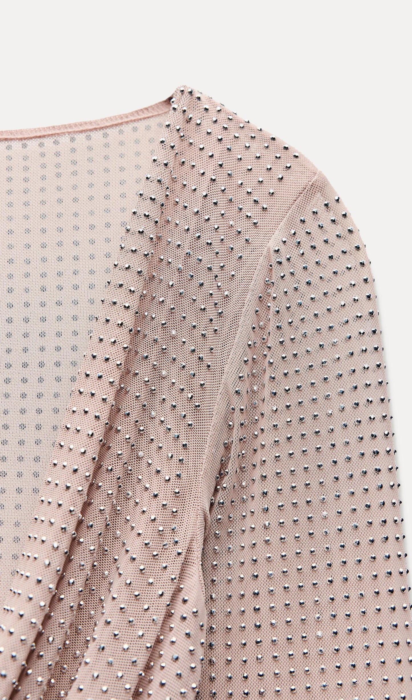 Rhinestones Üst Kayısı ile Tül