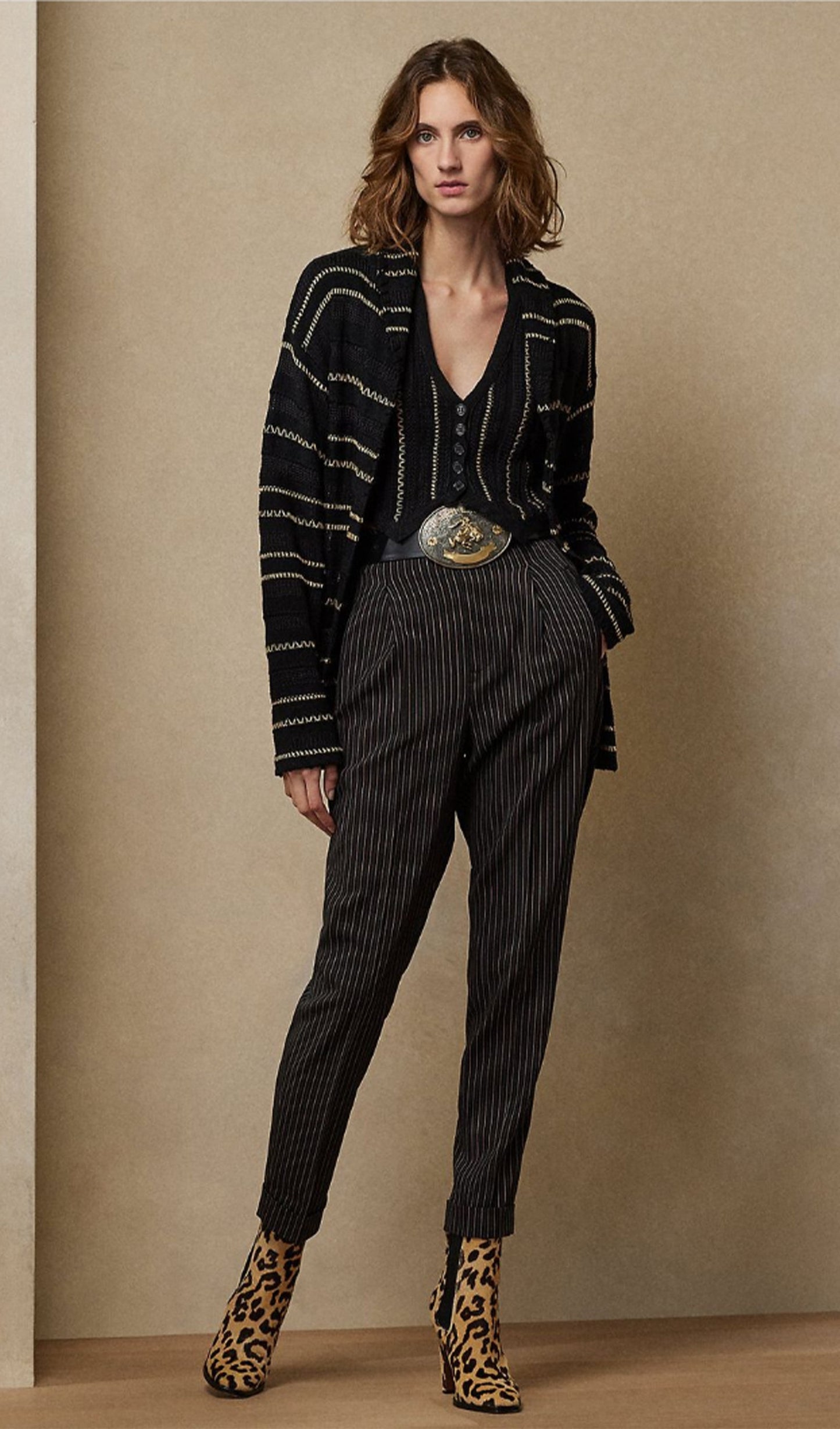 Kontrast Dikişli Kuşaklı Hırka