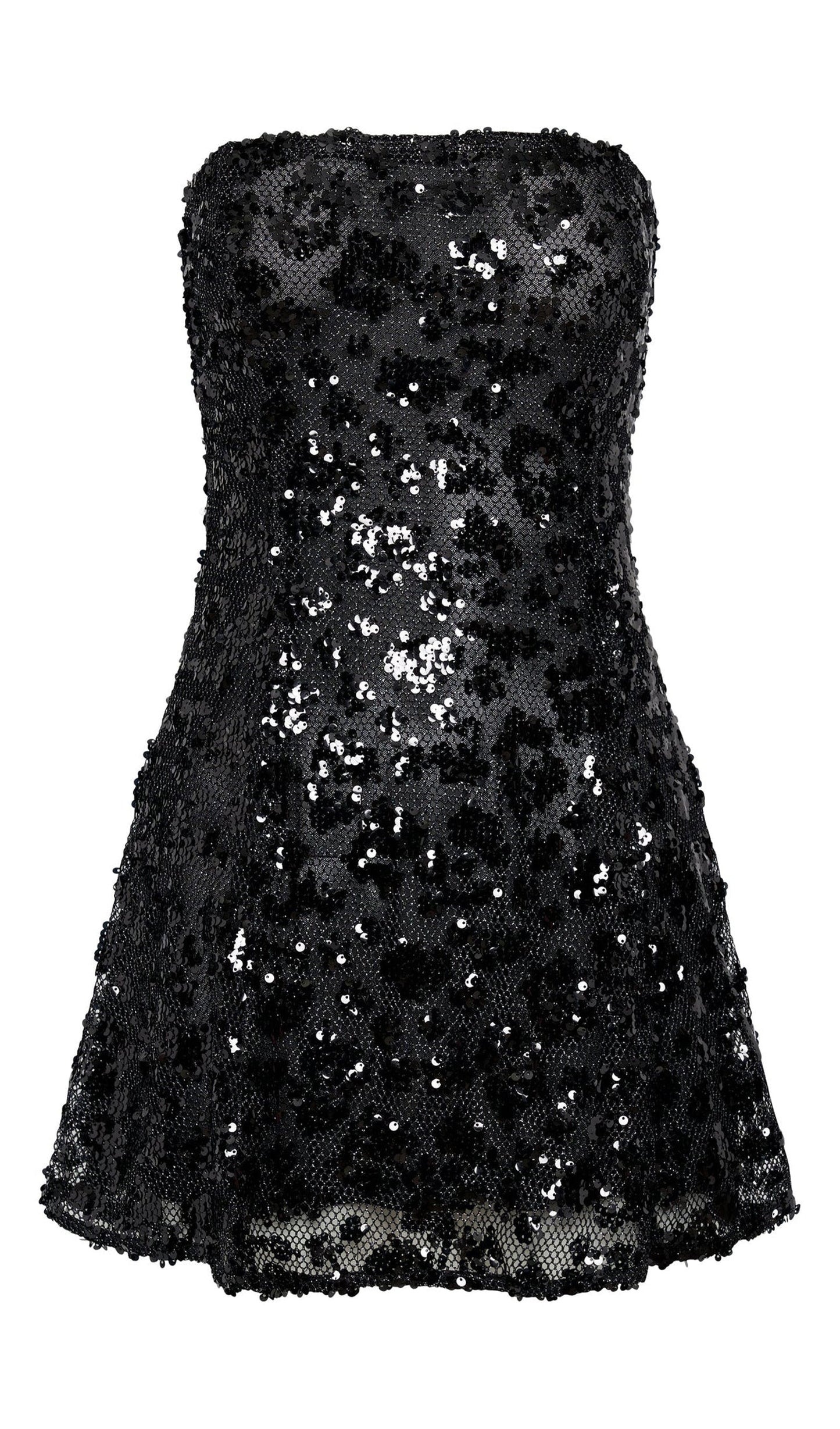 Straplez Pullu Mini Elbise Siyah