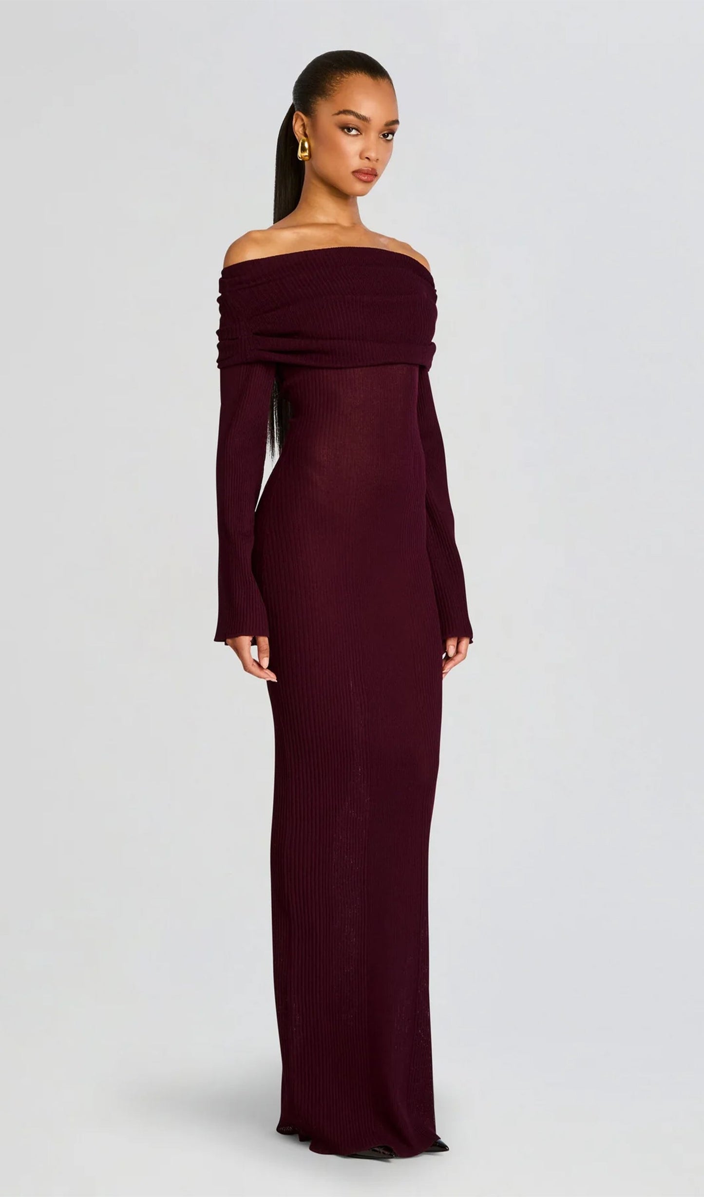 Kapalı Omuz Slim Fit Maksi Elbise