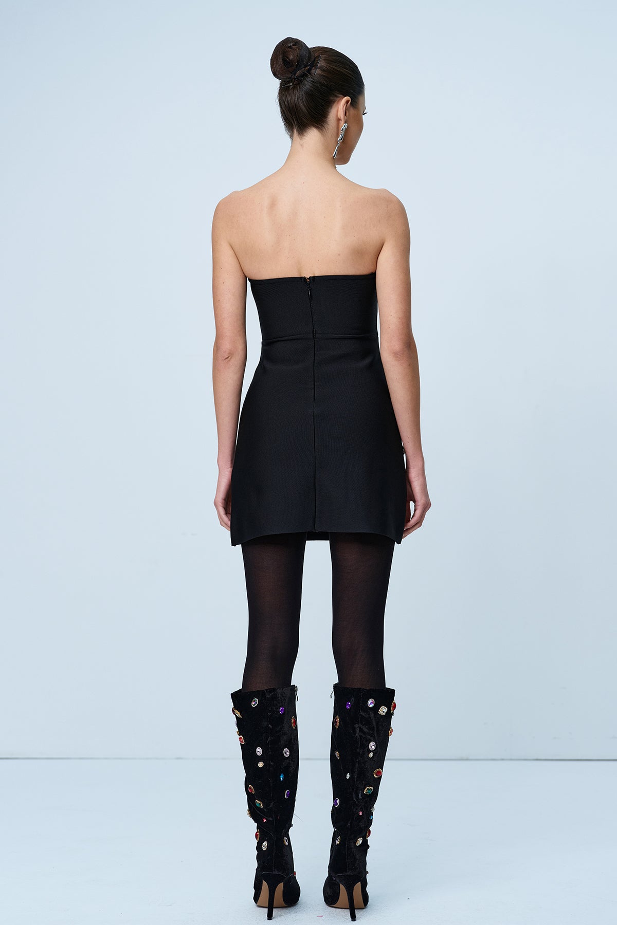 Amna Straplez Rhinestone Bodycon Mini Elbise