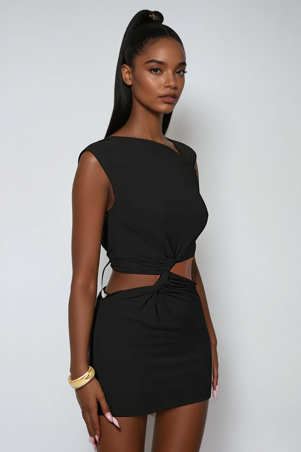 Anana Single Shoulder Twist Cutout Mini Dress