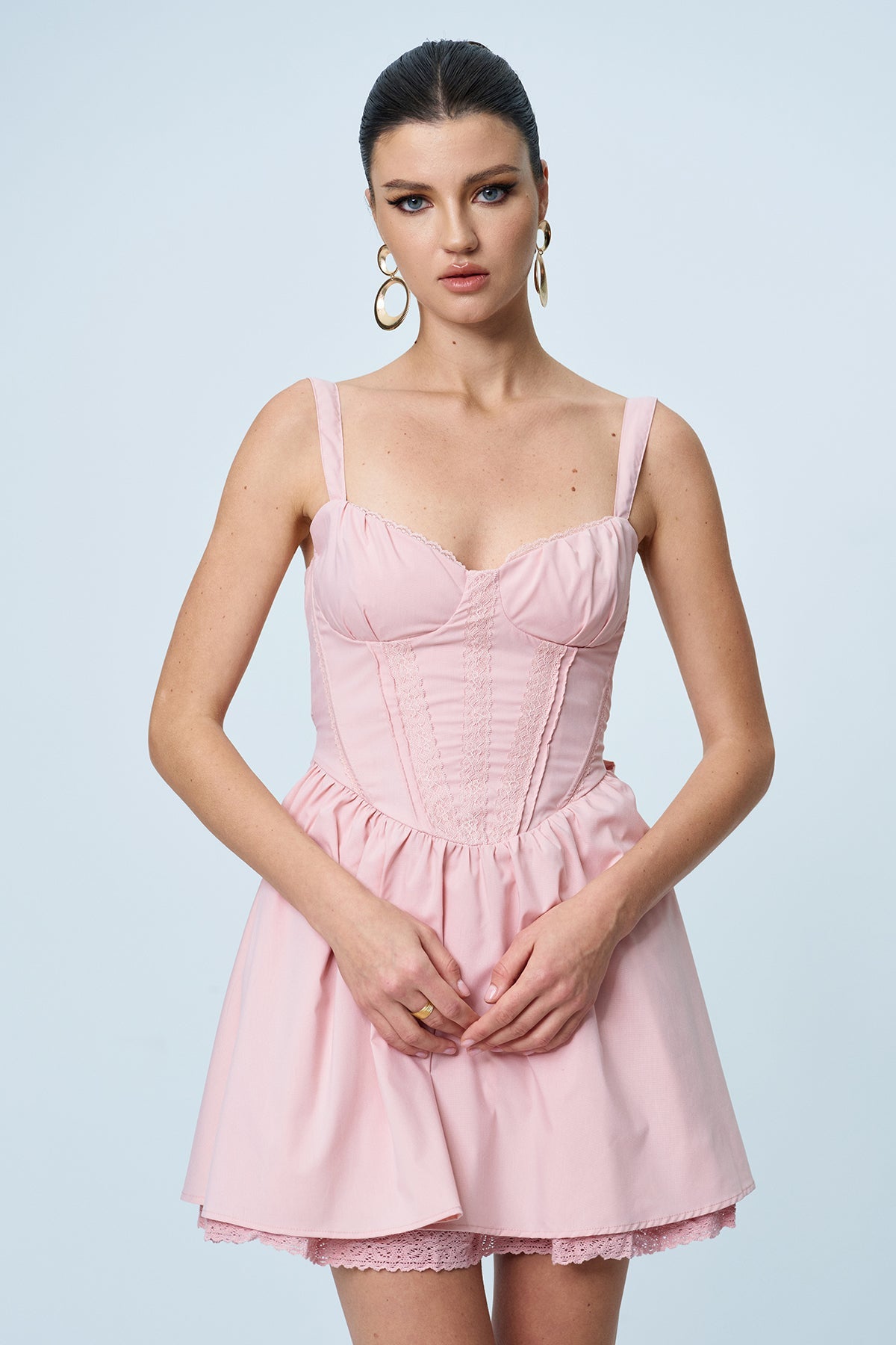 Anjolie Fiyonklu Fırfırlı Mini Elbise Pembe