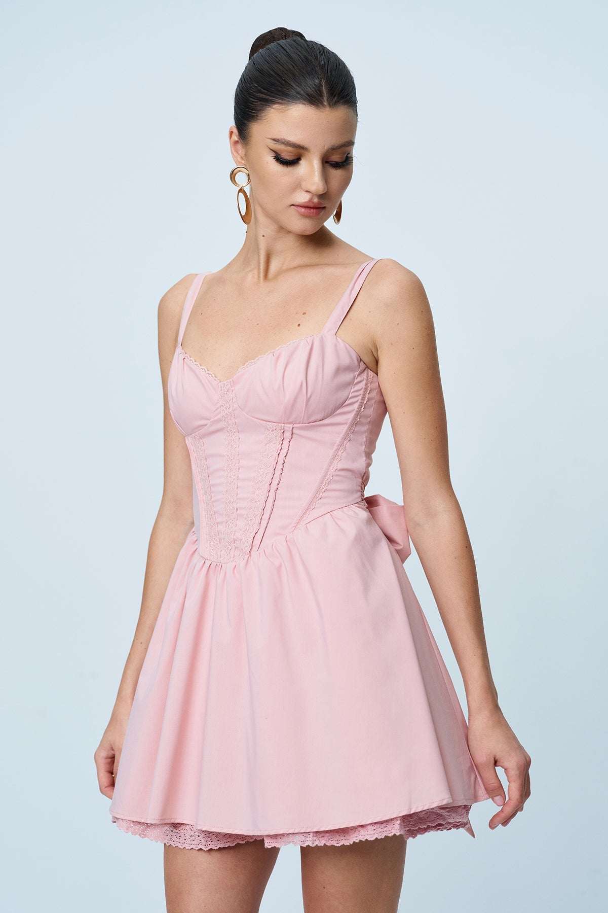 Anjolie Fiyonklu Fırfırlı Mini Elbise Pembe