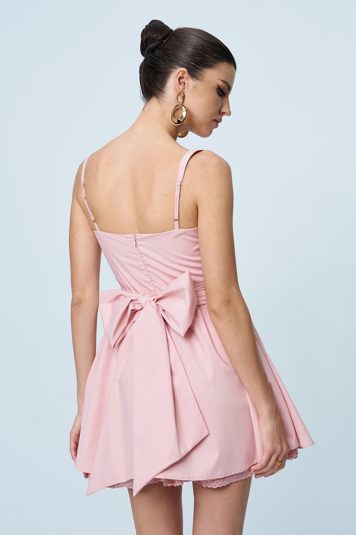Anjolie Fiyonklu Fırfırlı Mini Elbise Pembe
