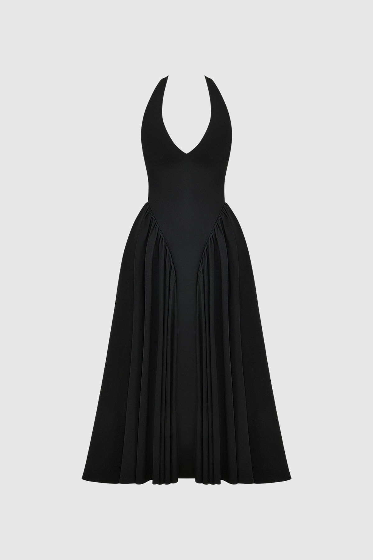 Annlea Halter Yaka Bodycon Fırfırlı Maksi Elbise Siyah
