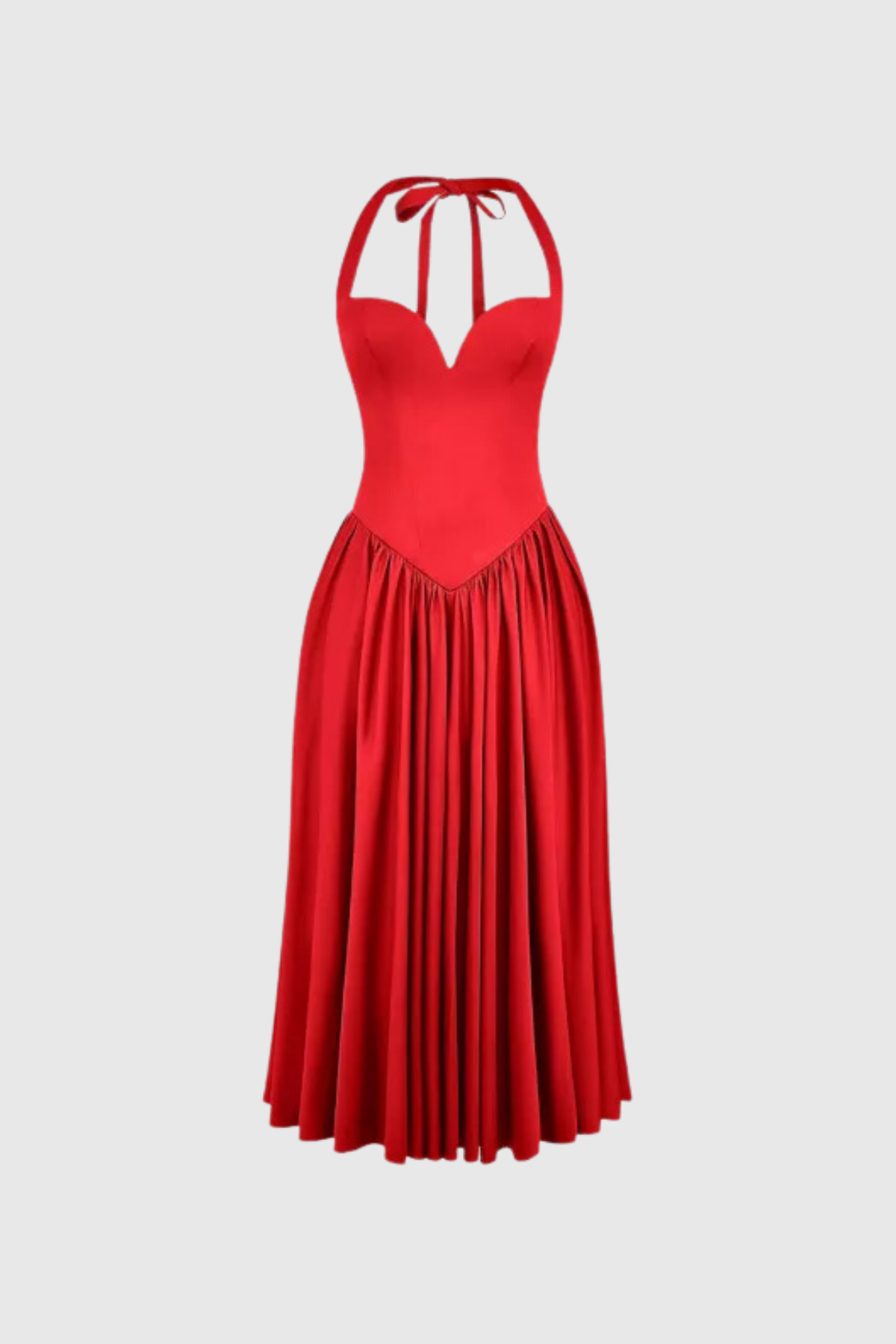 Annlea Halter Yaka Bodycon Fırfırlı Maksi Elbise Kırmızı