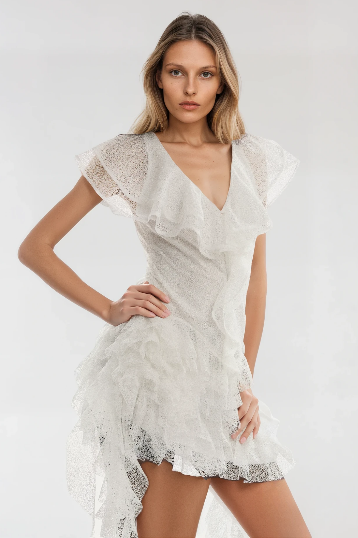 Anshu Fırfırlı Örgü Püsküllü Mini Elbise