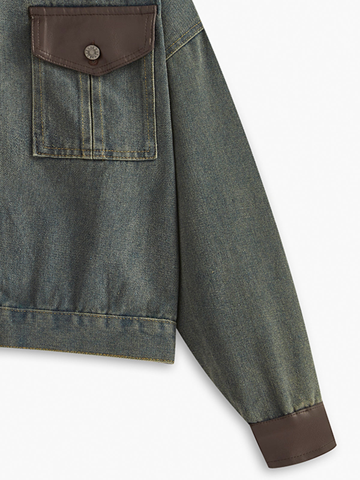 Vintage Kontrast Süslü Yaka Kot Ceket