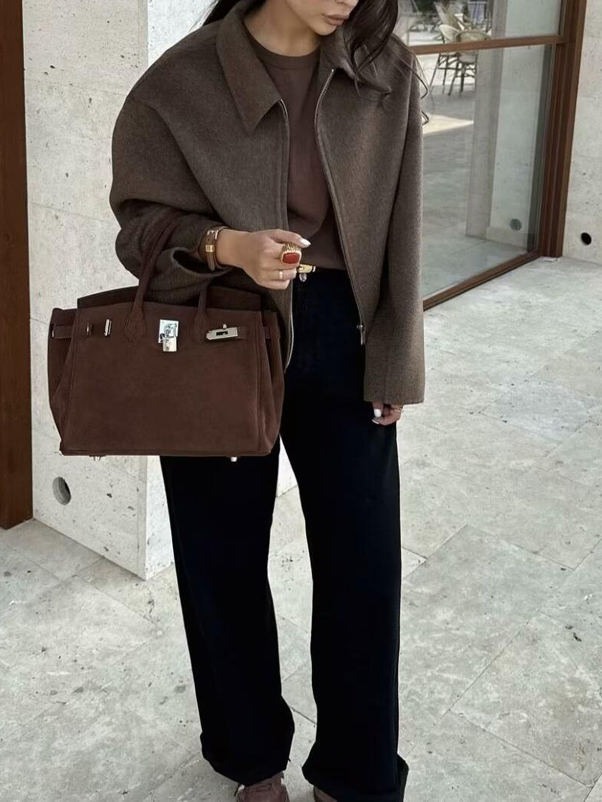 Płaszcz tweedowy z płaskim zamkiem