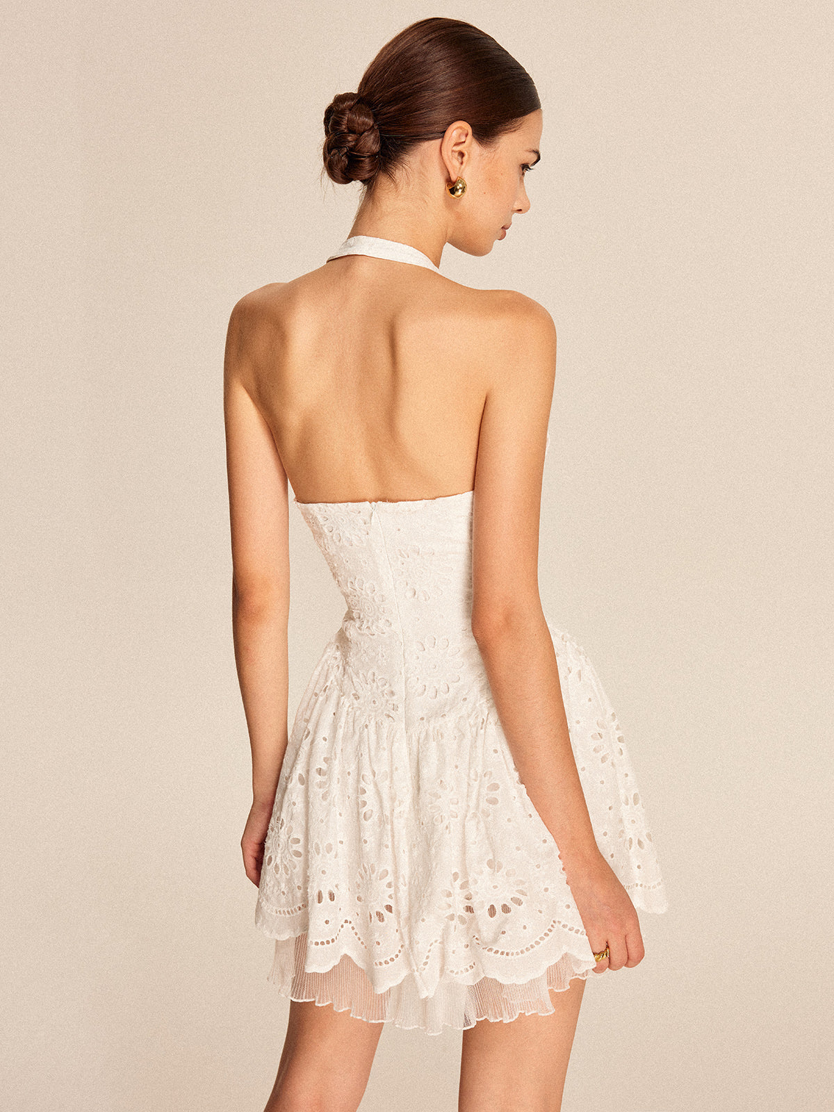 Pamuk İşlemeli Halter Mini Elbise