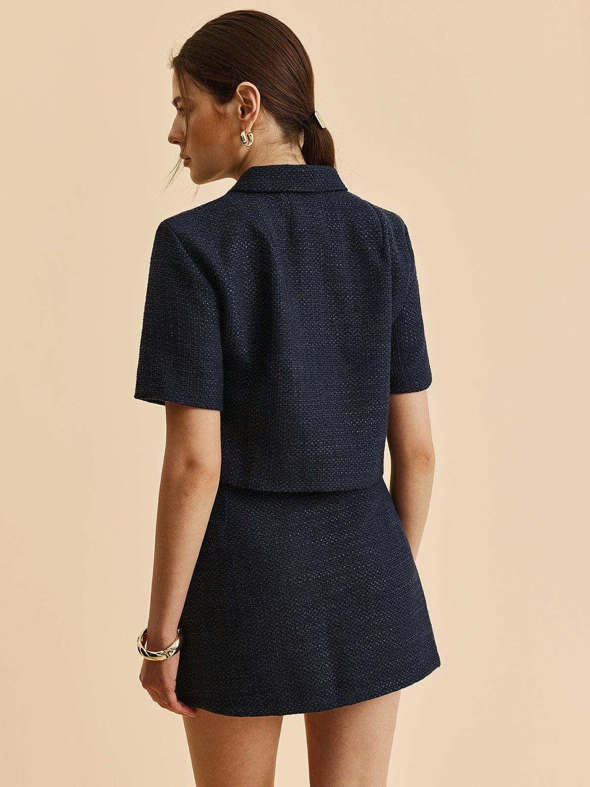 Kısa Kollu Cepli Ceket Mini Etek Takım