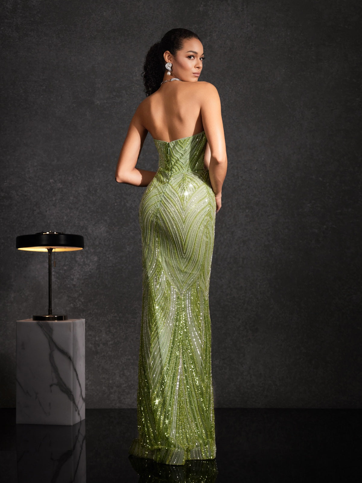 Bayram Straplez Çiçek Payetli Maxi Elbise