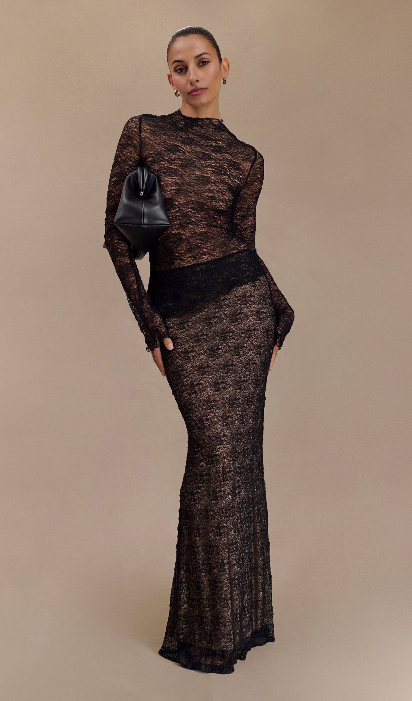 Şeffaf Dantel Uzun Kollu Üst