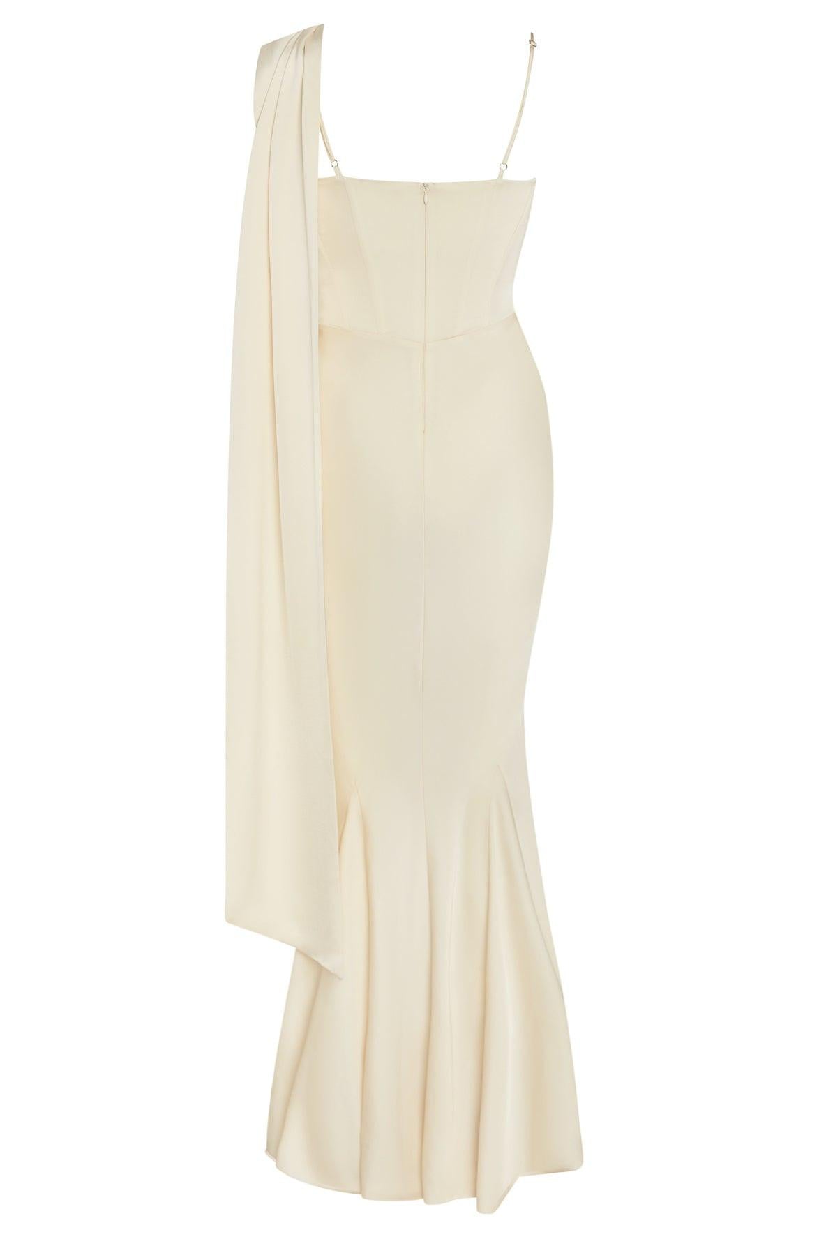 Celine Drapeli Saten Maxi Elbise