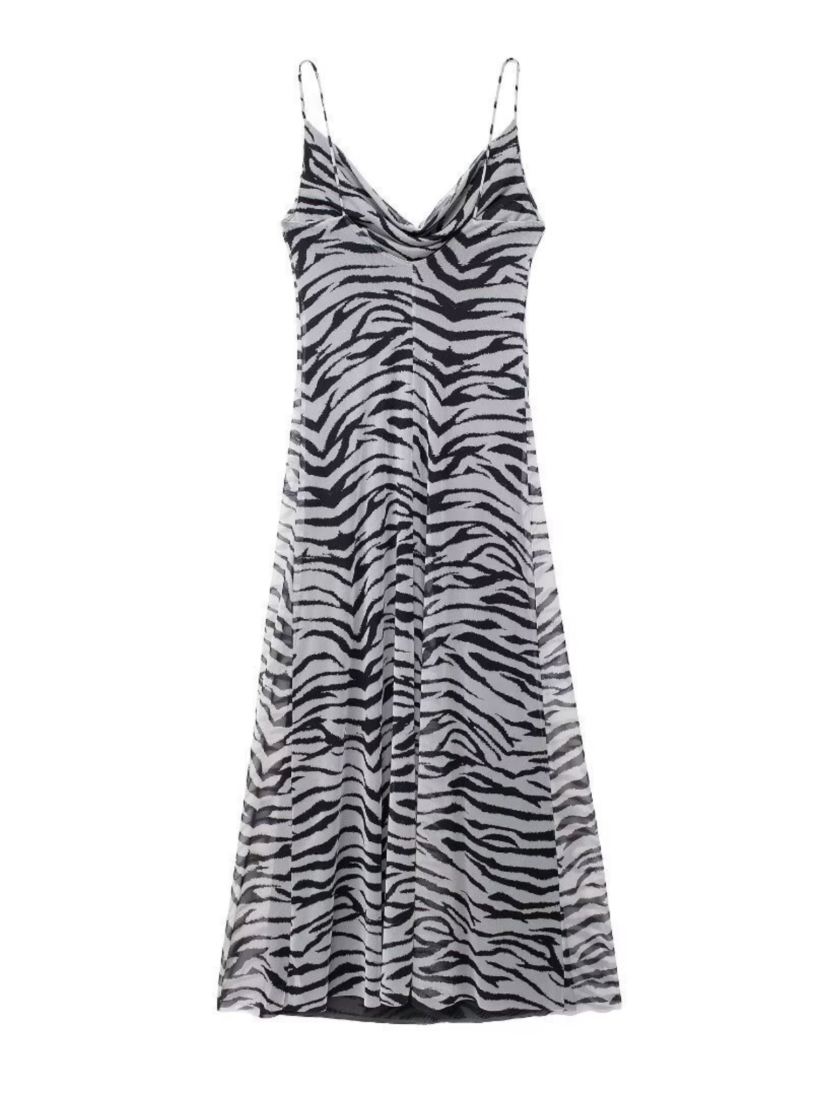 Drynthia Spaghetti Zebra Midi Elbise Gri