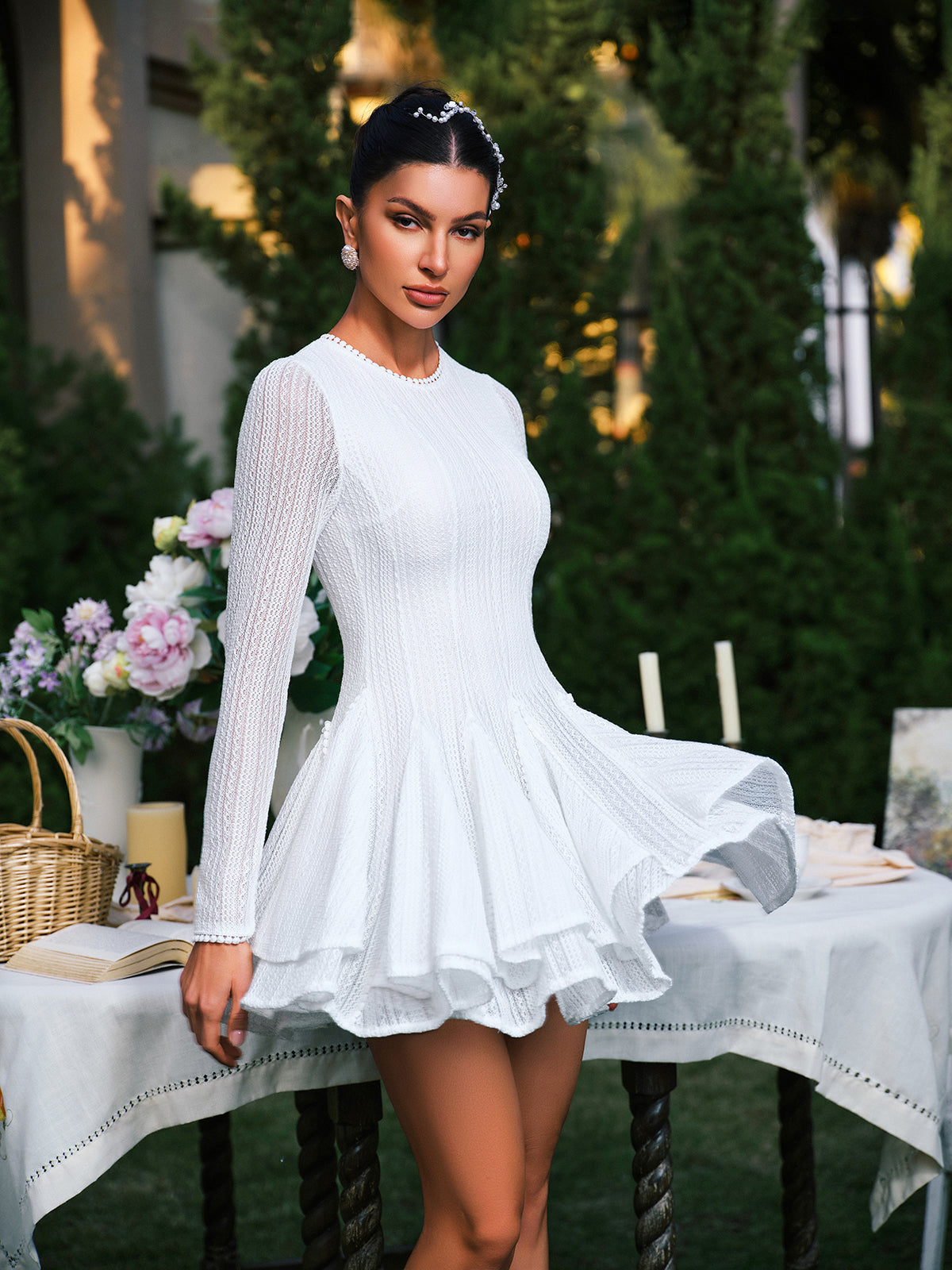 Edyta Uzun Kollu Fırfırlı Mini Elbise