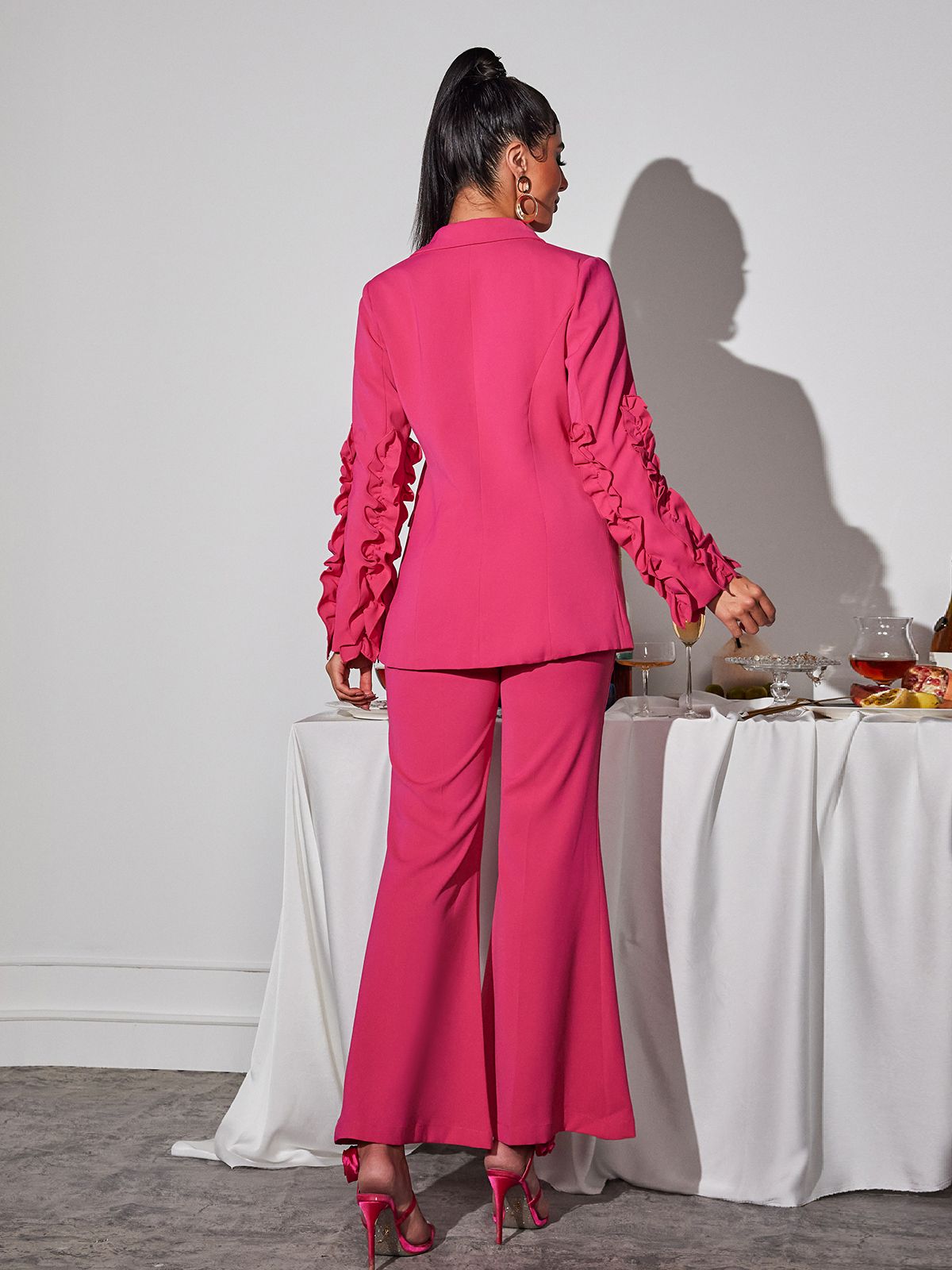 Ellasyn Uzun Kollu Fırfırlı Blazer Pantolon Takım