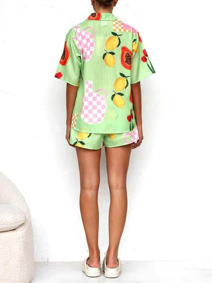 Günlük Baskılı Gömlek Şort Takım