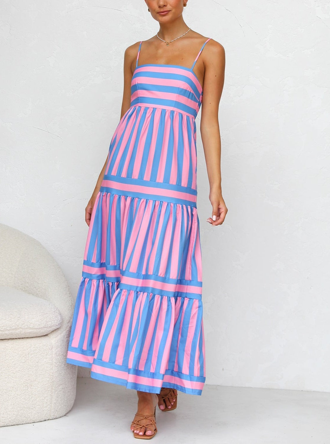 Laina Maxi Elbise Pembe/Mavi