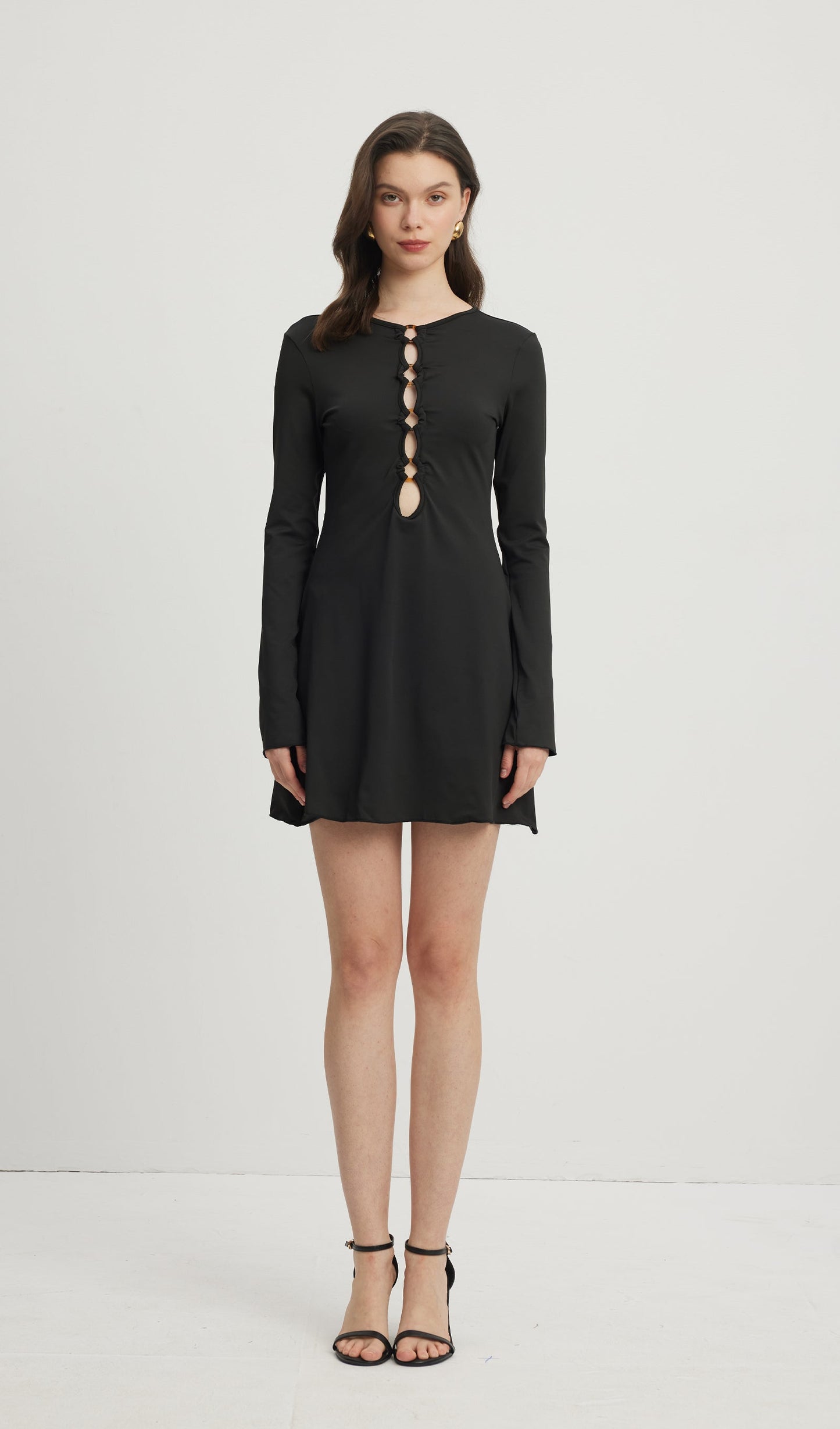Hollow Out Mini Elbise Siyah