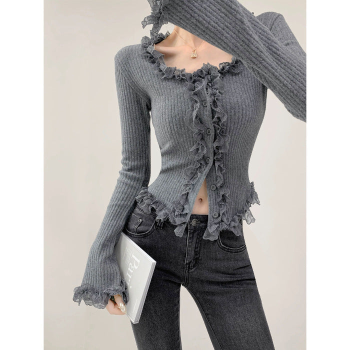 Marul Kenarlı Çan Kollu İnce Üst Ceket