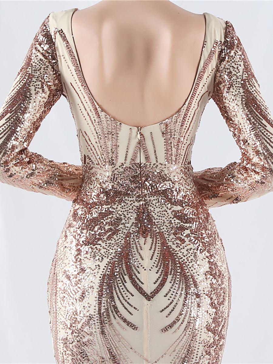 Runa V Yaka Sırtı Açık Maxi Elbise