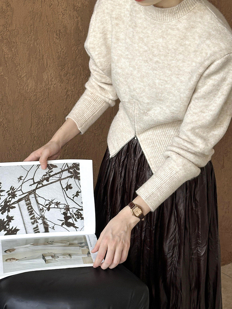 Yuvarlak Yaka Fermuarlı Tasarım Kazak