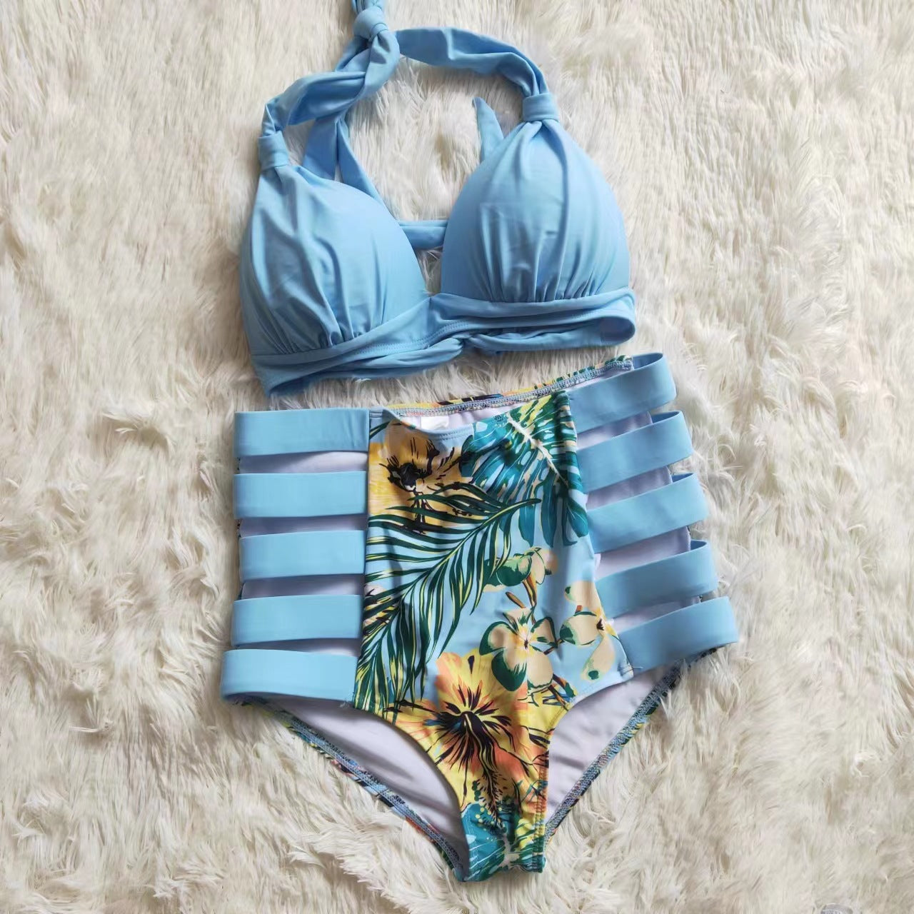 Çizgili Leopar Desenli Bikini