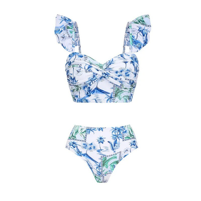 Çiçekli Seksi Fırfırlı Bikini-Pareo