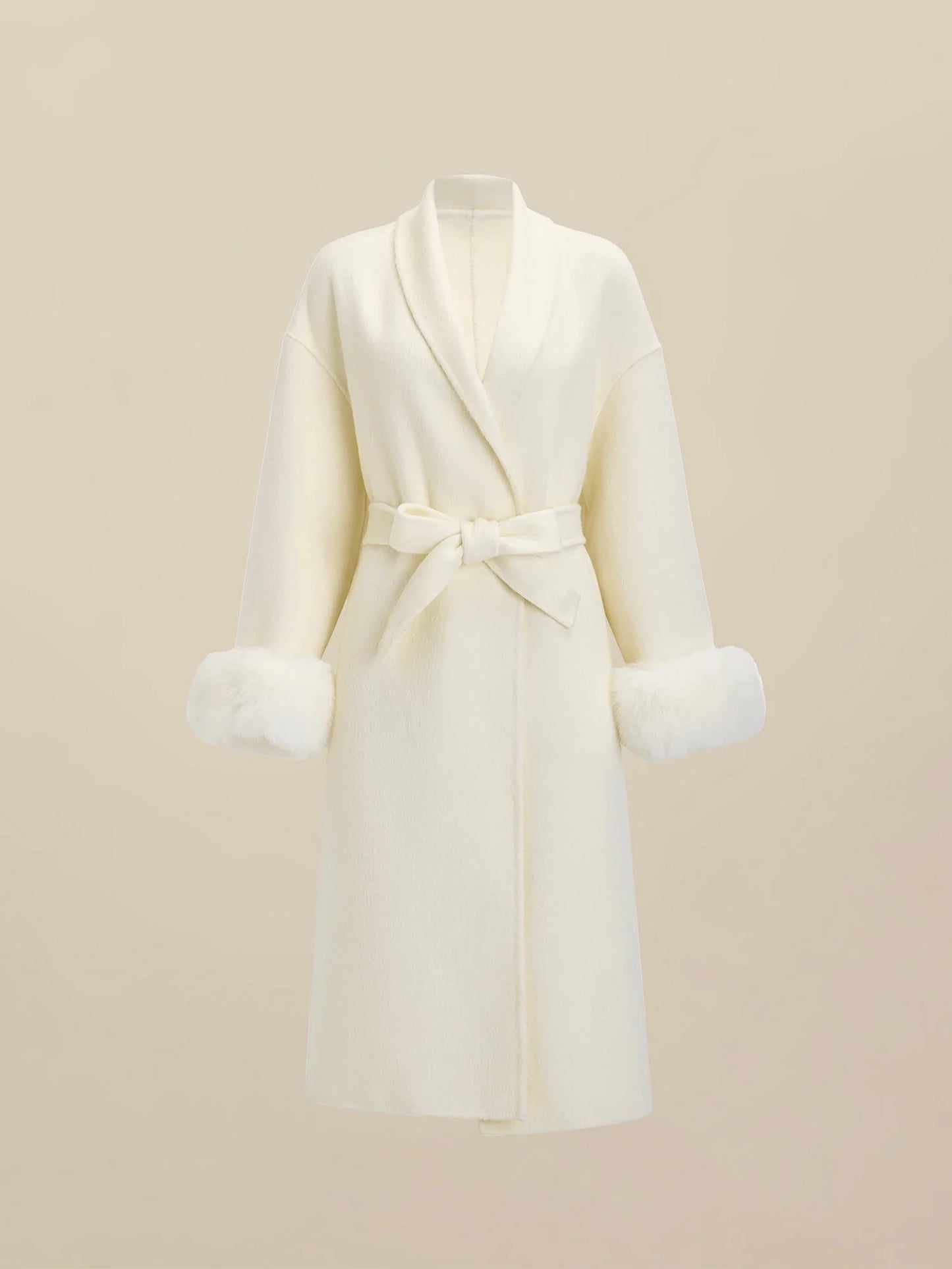 Yün Yaka Uzun Kollu Peluş Manşetli Uzun Kaban