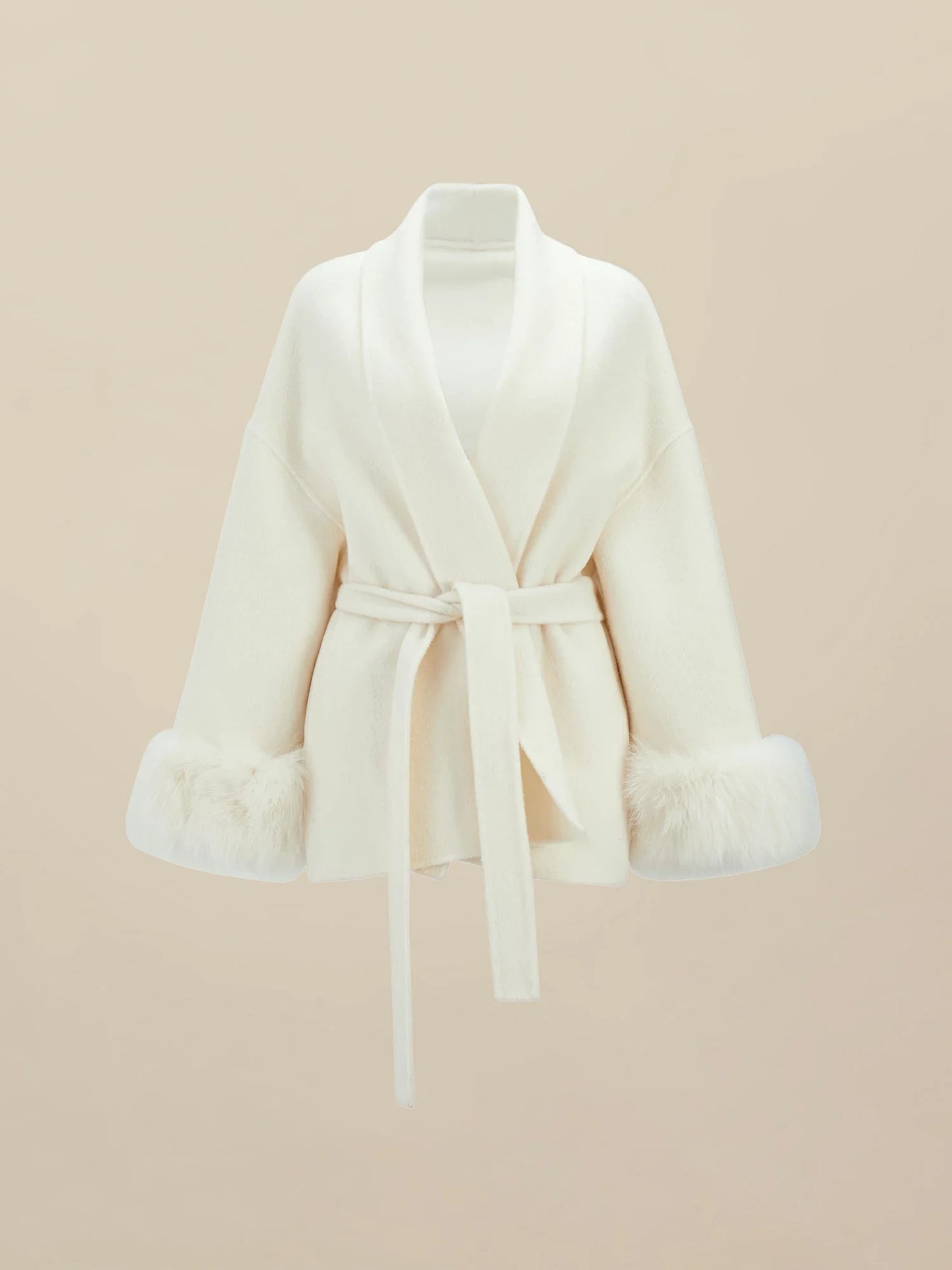 Yün Yaka Uzun Kollu Peluş Manşet Kısa Kaban