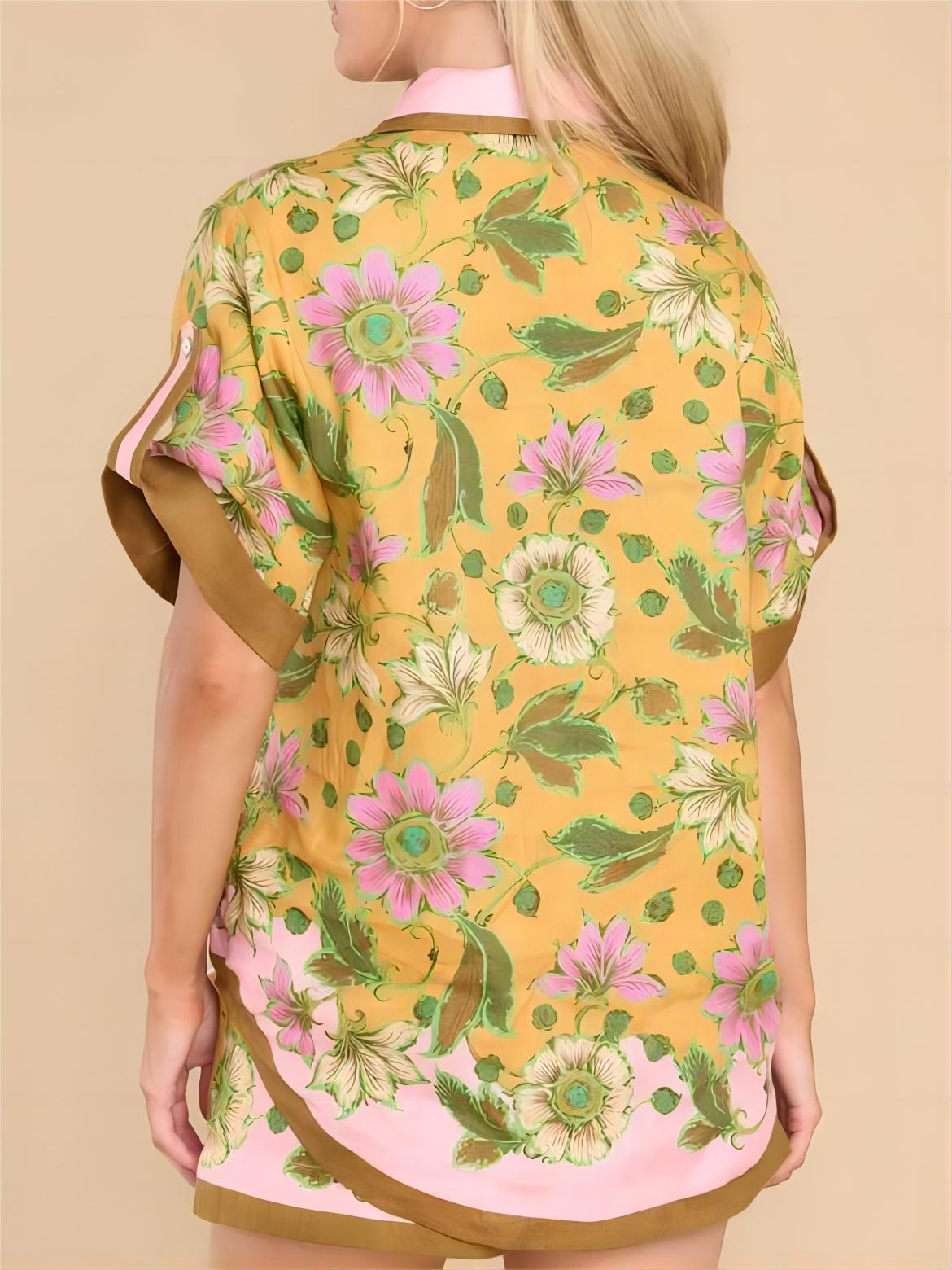 Retro Çiçekli Bol Şort Takımı