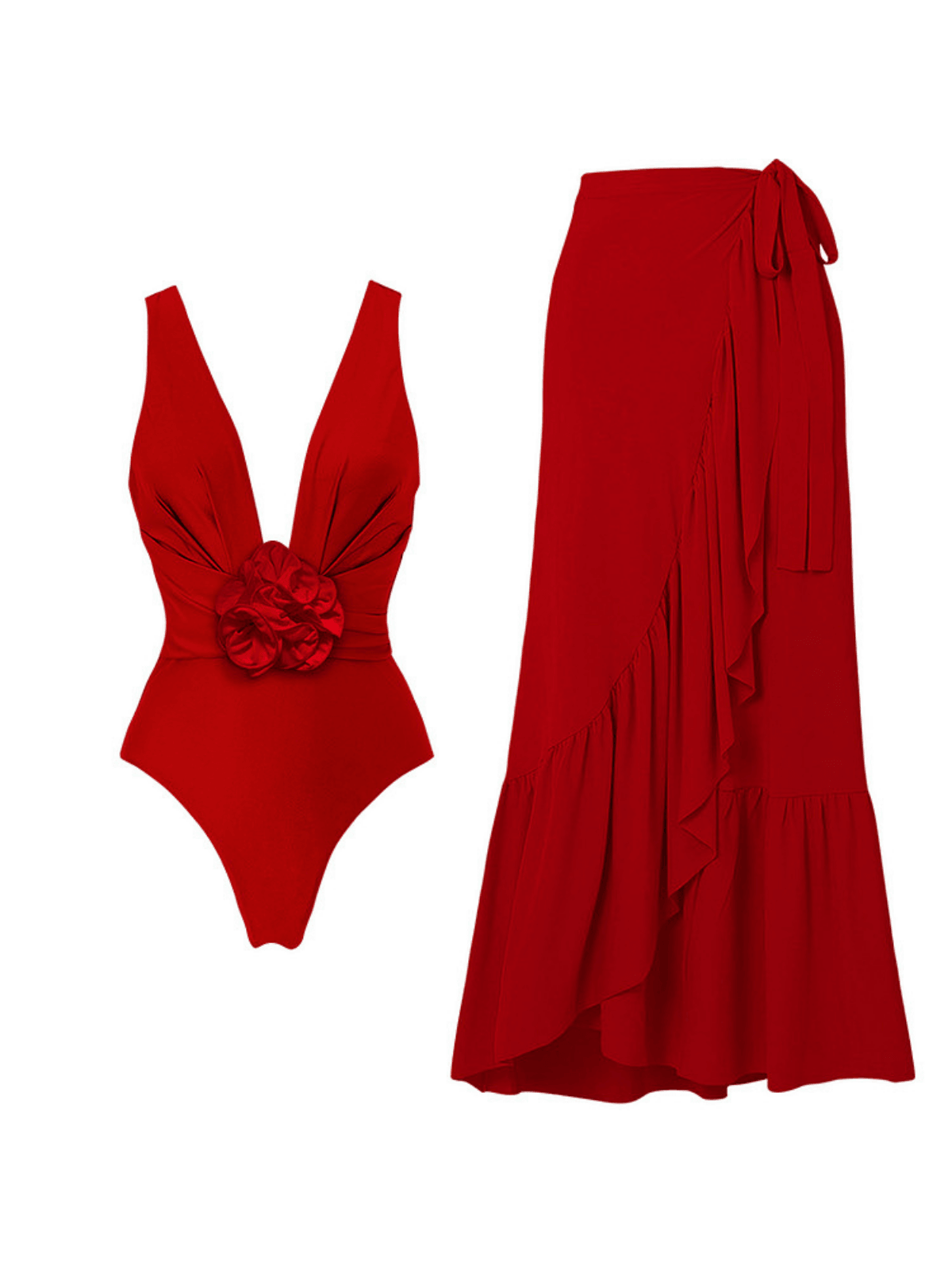 Rosen Çiçek Pareo-Mayo İki Parçalı Set